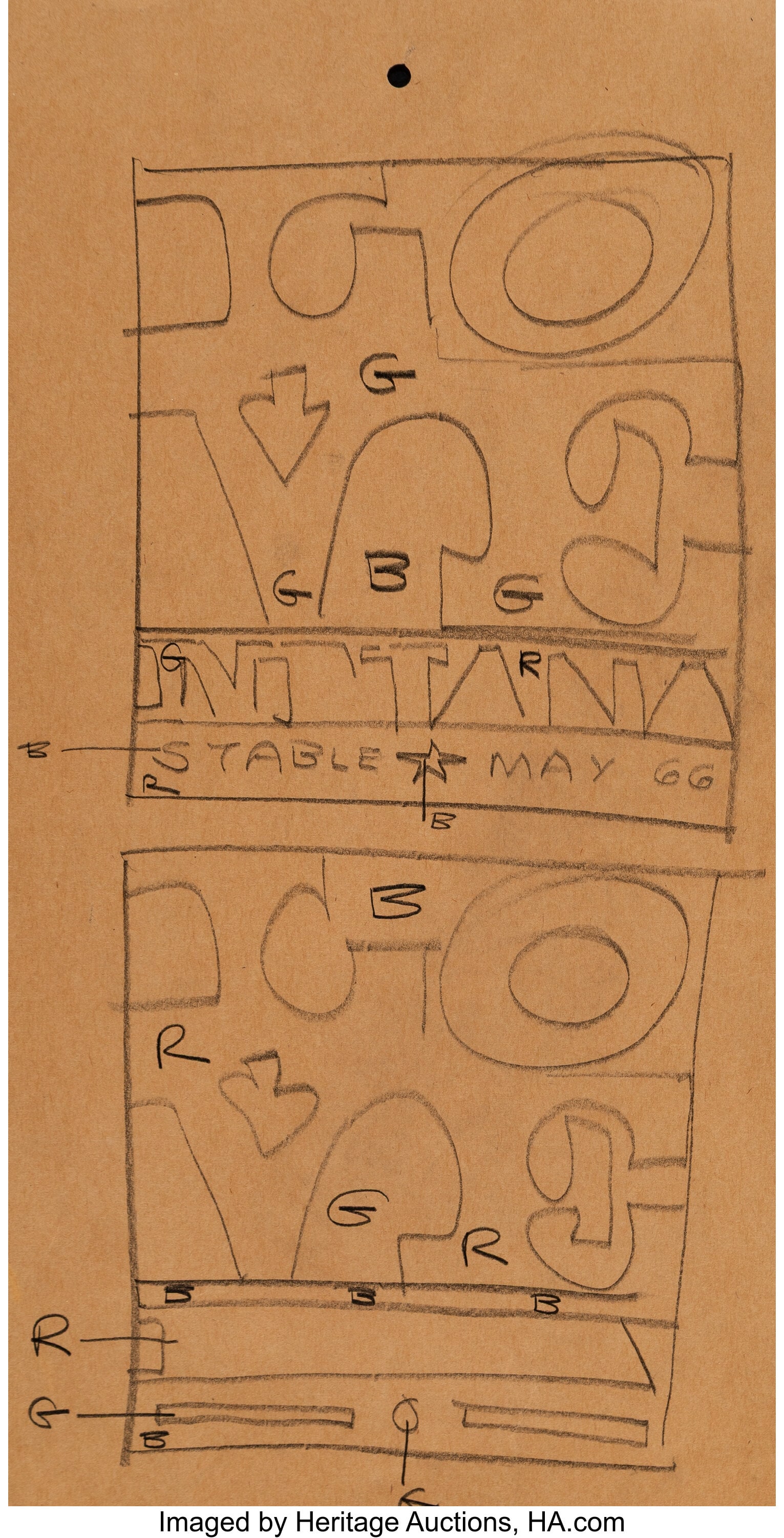Robert Indiana (1928-2018) Love Stable (study) P: Robert Indiana (1928-2018) Love Stable (study) Pencil on brown wove paper 16 x 8 inches (40.6 x 20.3 cm) (sheet) HID03101062020 © 2026 Herita