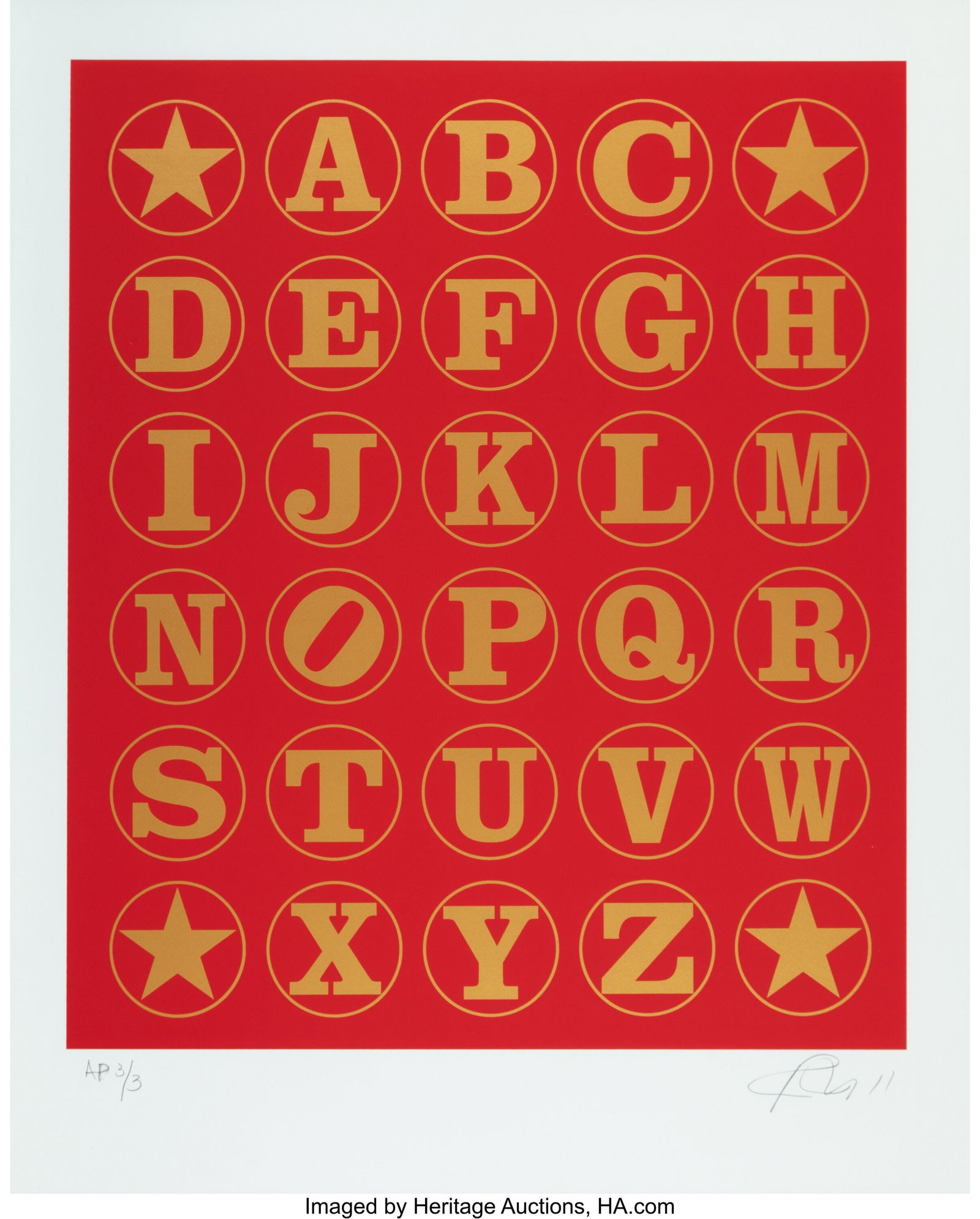 Robert Indiana (1928-2018) Alphabet (Red), 2011: Robert Indiana (1928-2018) Alphabet (Red), 2011 Screenprint in colors on heavy wove paper 40-1/8 x 32-3/8 inches (101.9 x 82.2 cm) (sheet