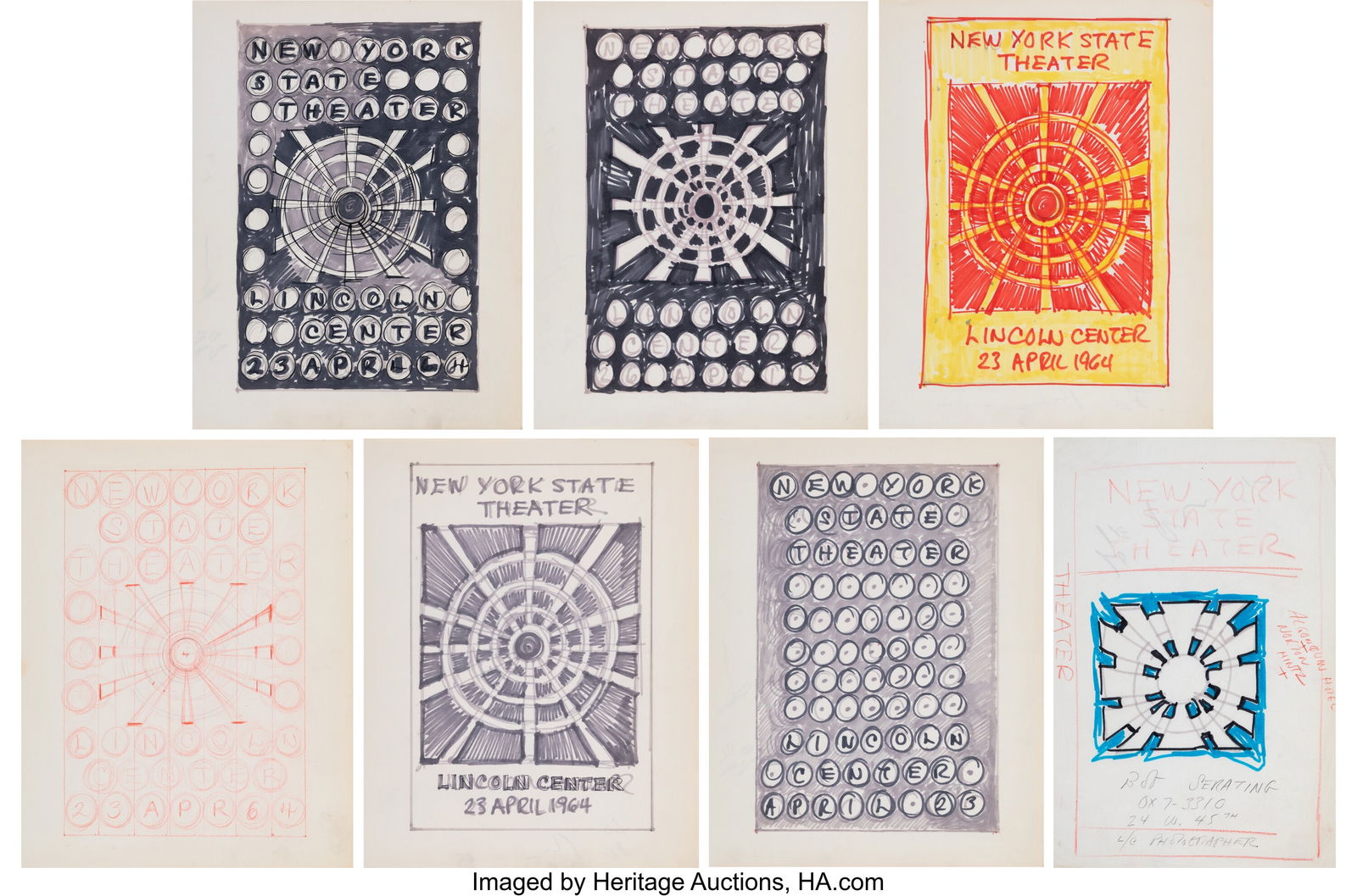 Robert Indiana (1928-2018) Group of New York The: Robert Indiana (1928-2018) Group of New York Theatre Studies (seven works) Ink and pencil on paper 13-3/4 x 10-3/4 inches (34.9 x 27.3 cm) (lar