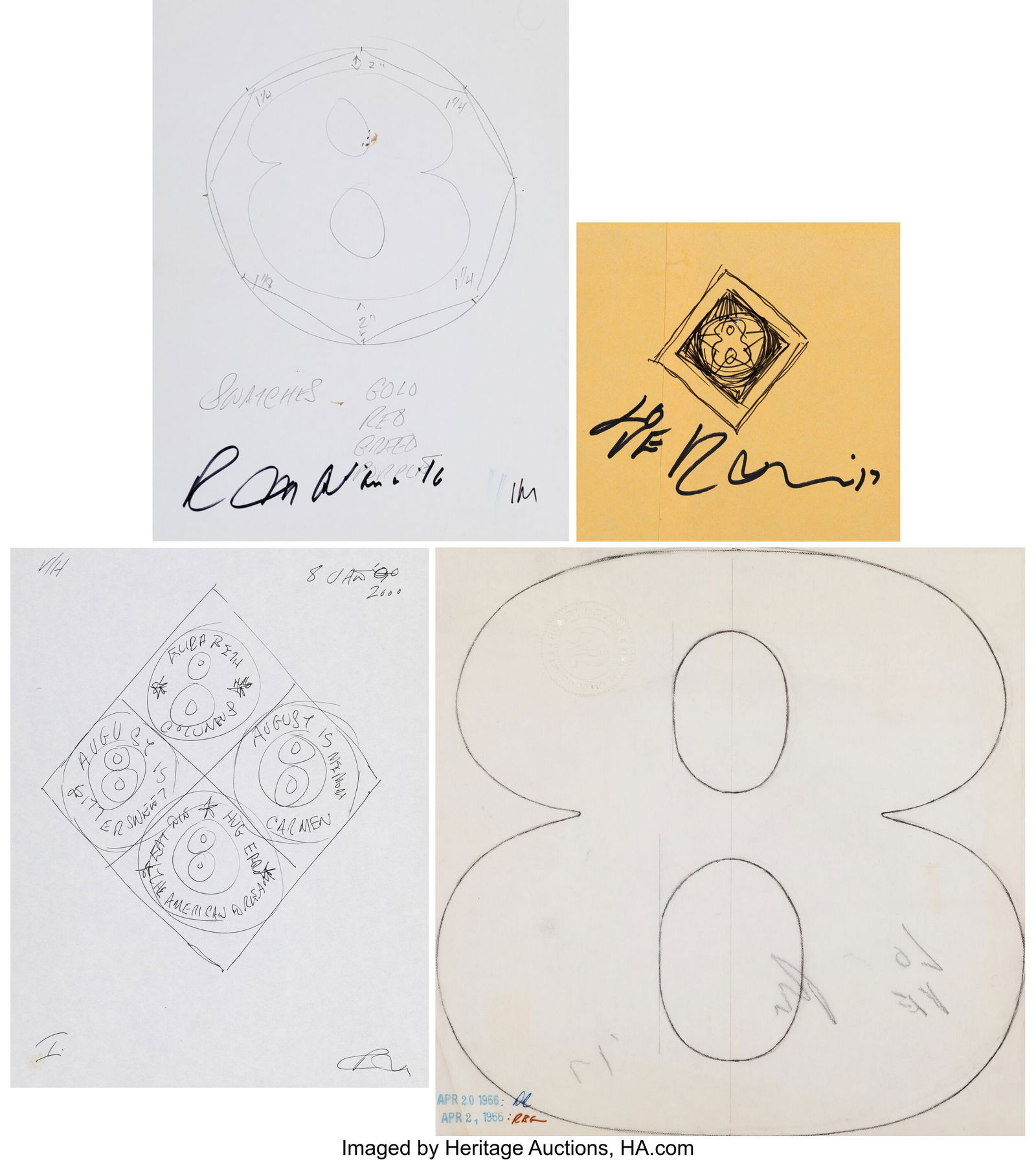 Robert Indiana (1928-2018) Group of Four Eights: Robert Indiana (1928-2018) Group of Four Eights Pencil and ink on paper 12 x 12 inches (30.5 x 30.5 cm) (largest sheet) Each signed in ink or pencil HID0310