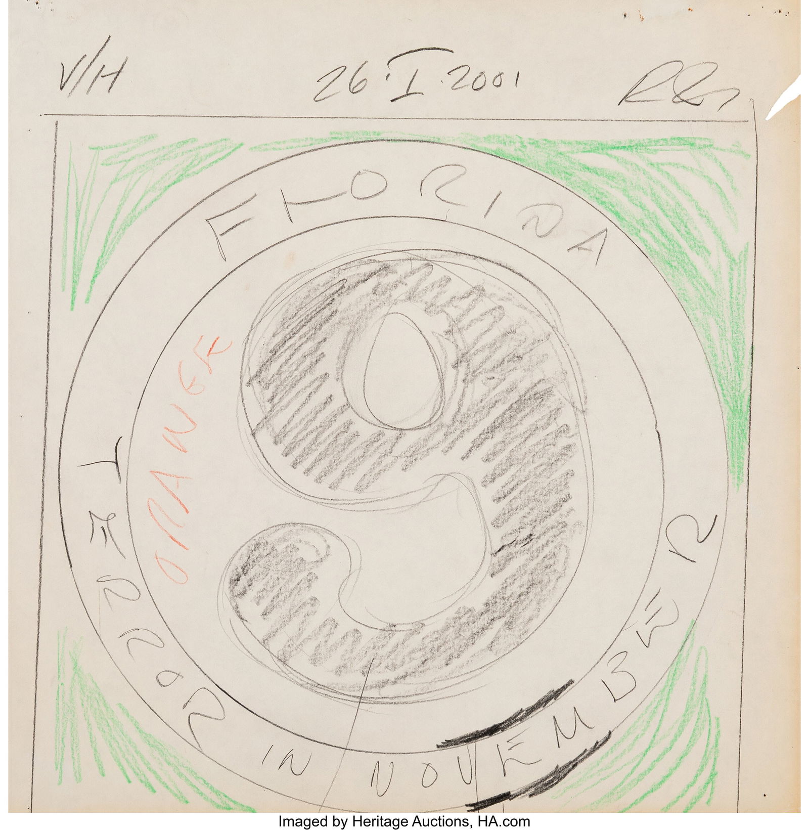 Robert Indiana (1928-2018) Florida, Terror in No: Robert Indiana (1928-2018) Florida, Terror in November (study), 2001 Pencil on paper 12-1/8 x 12 inches (30.8 x 30.5 cm) (sheet) H