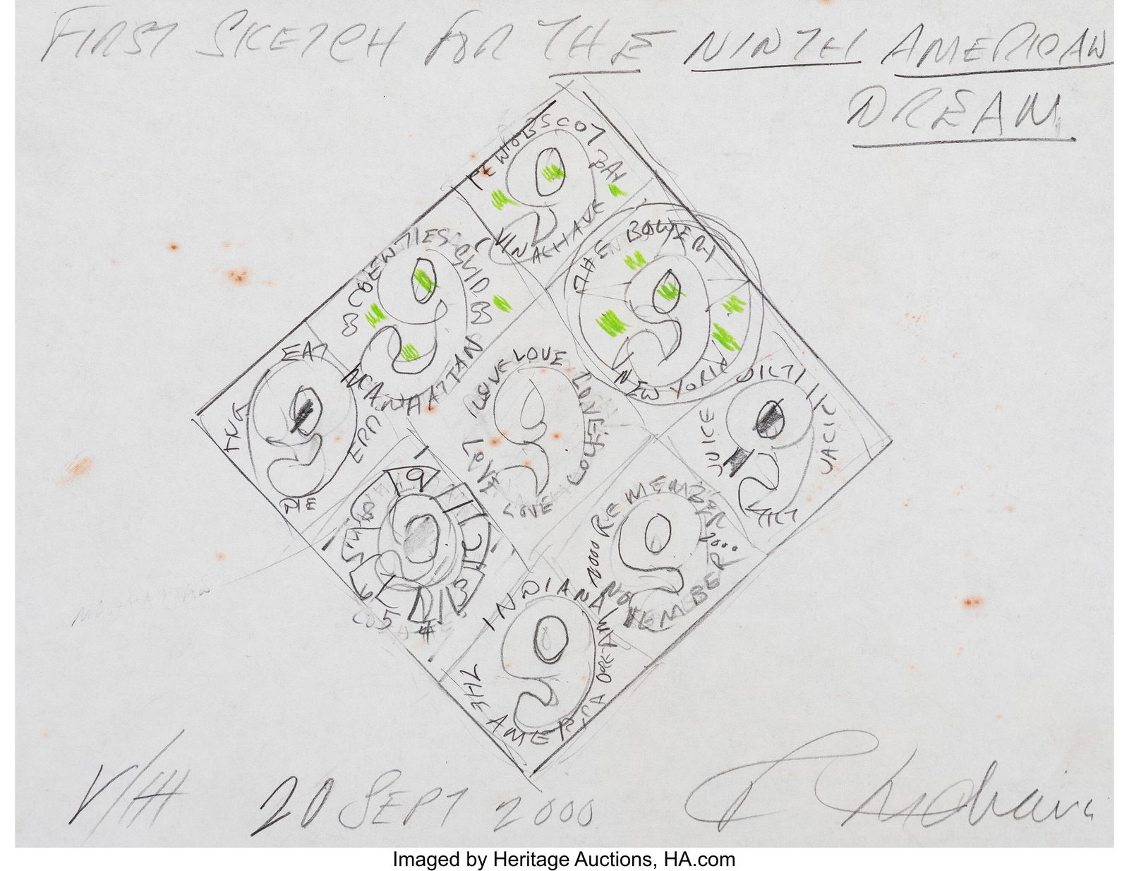 Robert Indiana (1928-2018) Ninth American Dream: Robert Indiana (1928-2018) Ninth American Dream (first sketch), 2000 Pencil on paper 8-1/2 x 11 inches (21.6 x 27.9 cm) (sheet) Signed a