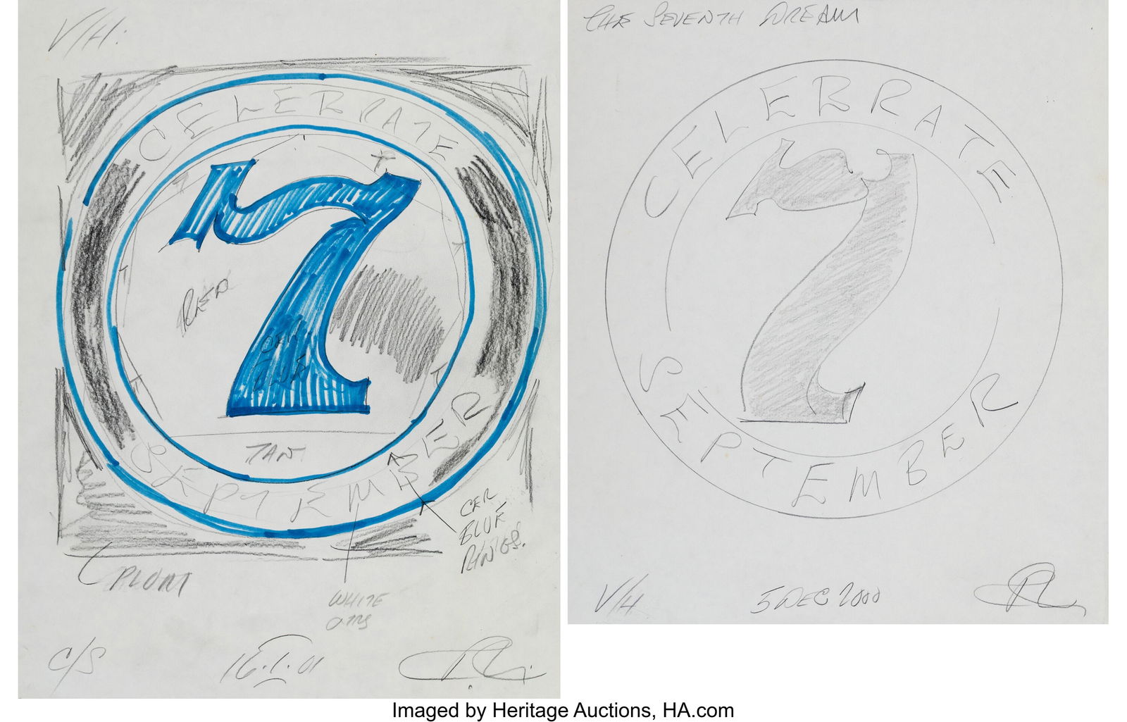 Robert Indiana (1928-2018) Studies for The Seven: Robert Indiana (1928-2018) Studies for The Seventh Dream (two works), 2000-2001 Pencil an ink on paper 16-1/4 x 12-1/4 inches (41.3 x 31.1 cm)