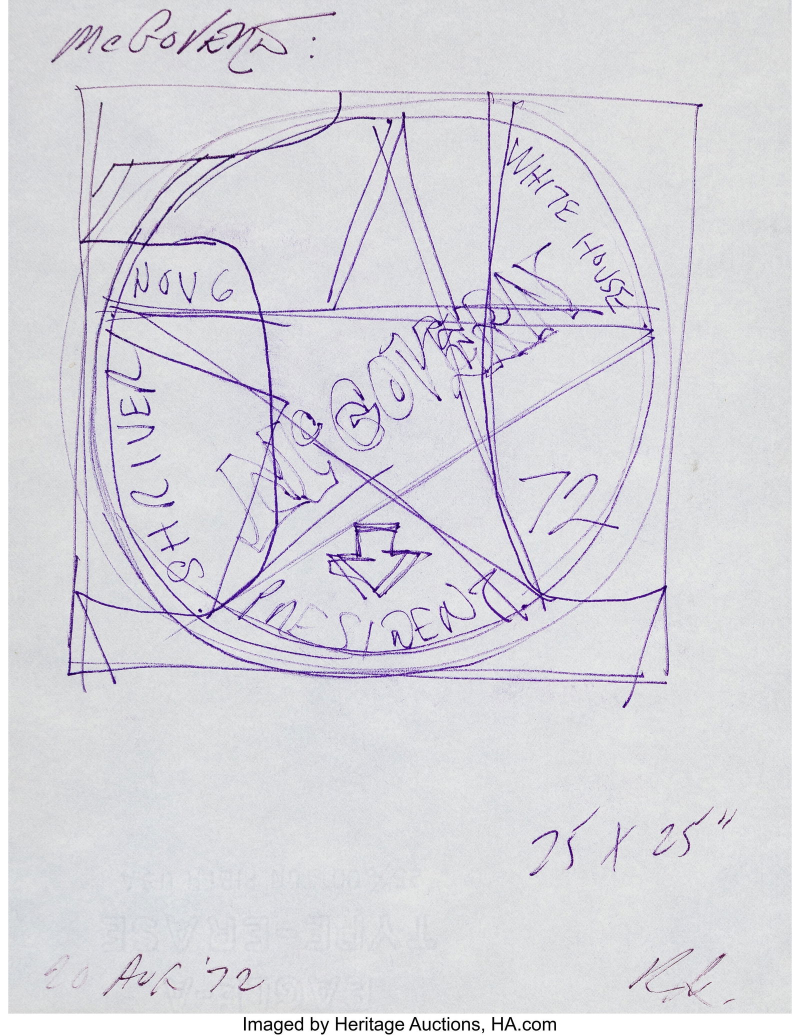 Robert Indiana (1928-2018) McGovern (study), 197: Robert Indiana (1928-2018) McGovern (study), 1972 Ink on thin wove paper 11 x 8-1/2 inches (27.9 x 21.6 cm) (sheet) Signed and dated in