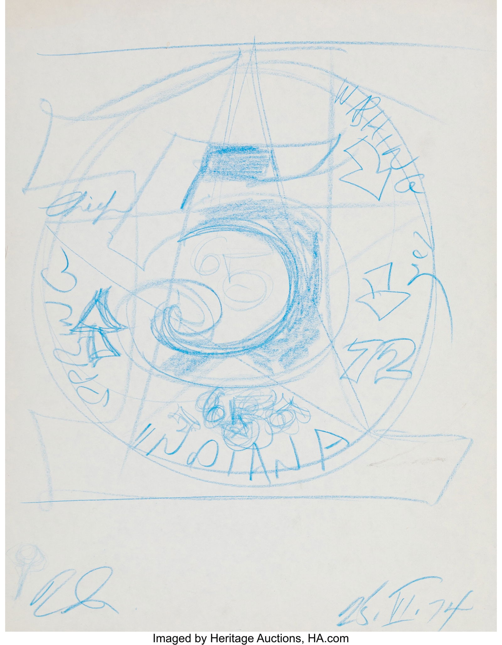 Robert Indiana (1928-2018) FIVE (study), 1974 Pe: Robert Indiana (1928-2018) FIVE (study), 1974 Pencil on paper 13-3/4 x 10-1/2 inches (34.9 x 26.7 cm) (sheet) Signed and dated in pe