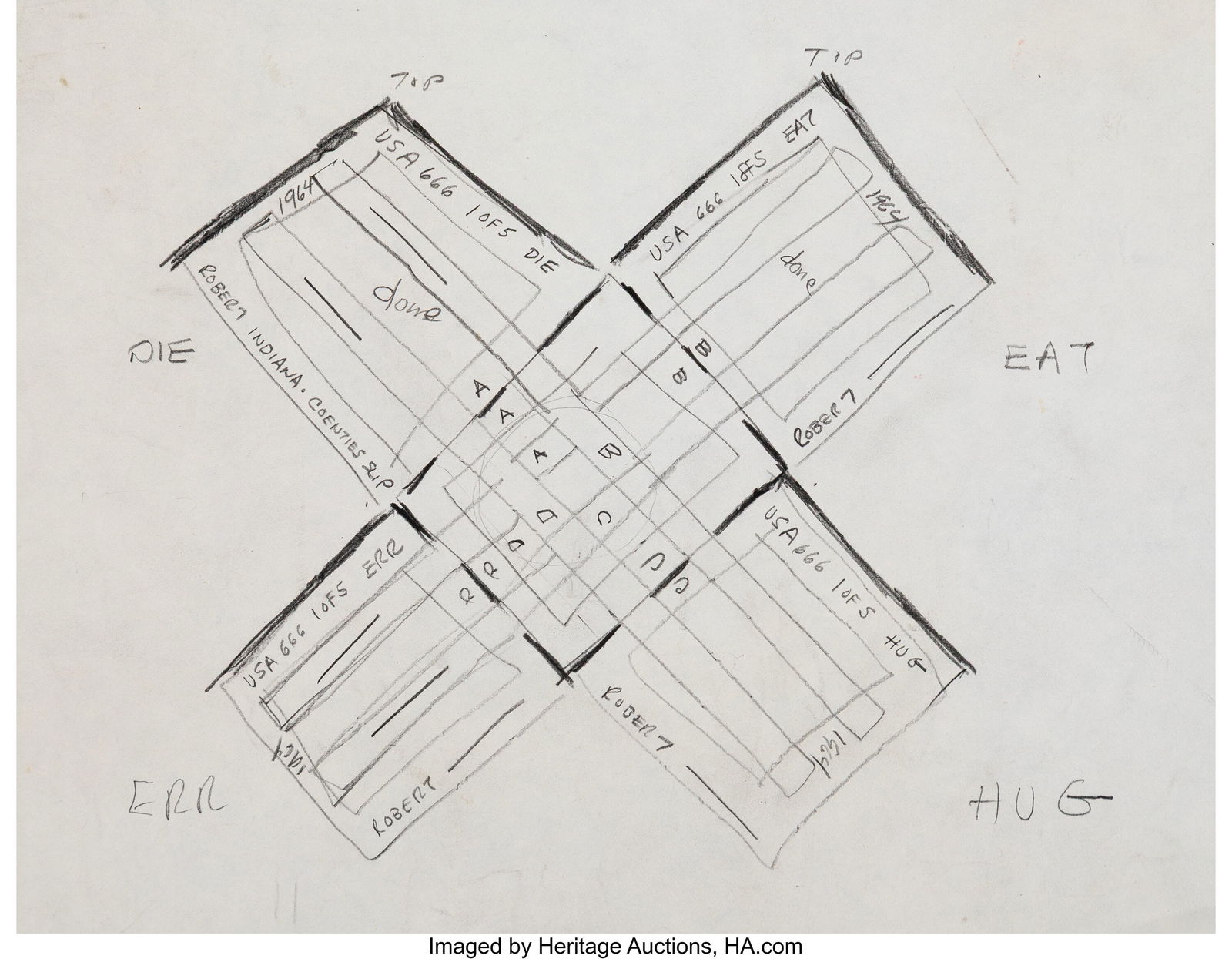 Robert Indiana (1928-2018) USA 666 (study) Penci: Robert Indiana (1928-2018) USA 666 (study) Pencil on paper 11 x 8-1/2 inches (27.9 x 21.6 cm) (sheet) Signed in pencil along verso edge HID031