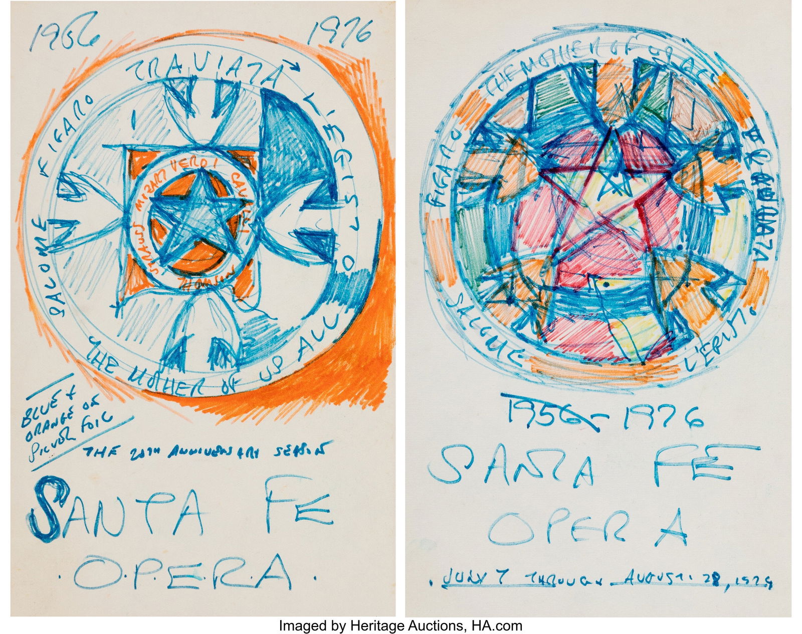 Robert Indiana (1928-2018) Group of Santa Fe Ope: Robert Indiana (1928-2018) Group of Santa Fe Opera Studies (two works) Ink on paper 8 x 5 inches (20.3 x 12.7 cm) (each sheet) Each signed verso i