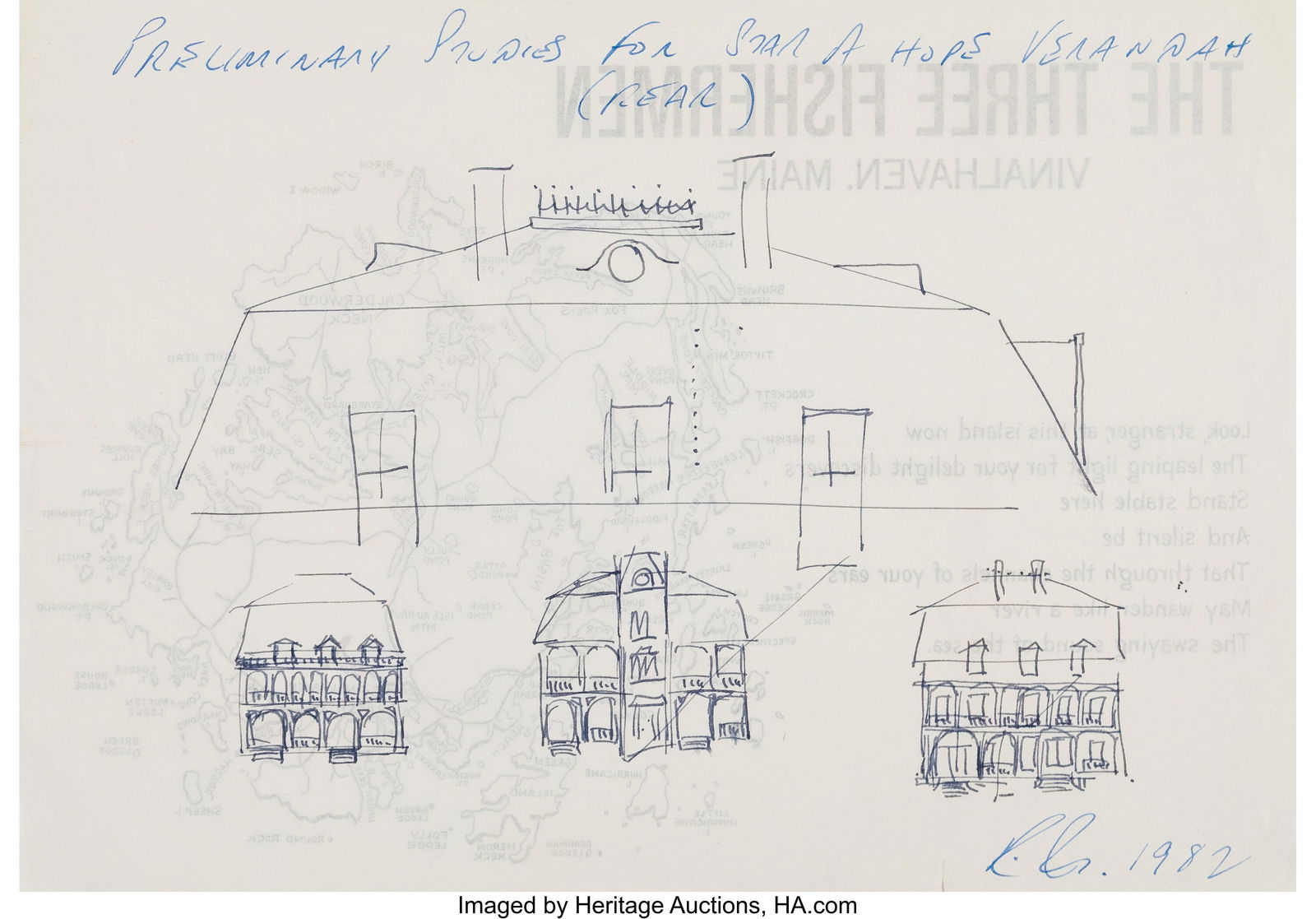 Robert Indiana (1928-2018) Preliminary Studies f: Robert Indiana (1928-2018) Preliminary Studies for A Star of Hope Verandah, 1982 Ink on a Vinalhaven map on paper 9-3/4 x 13-3/4 inches (24.8 x 34.9 cm)