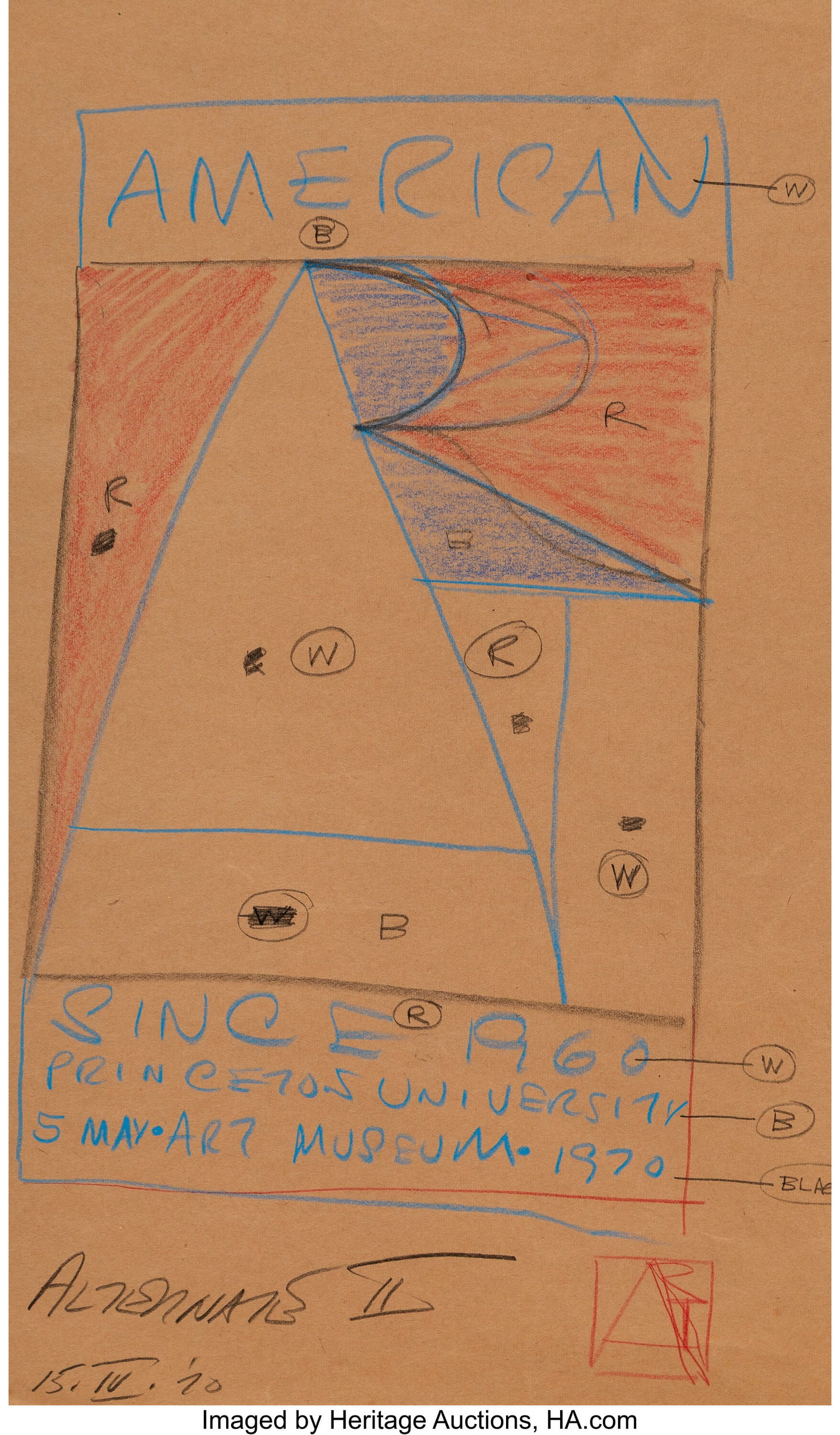 Robert Indiana (1928-2018) American Art, Princet: Robert Indiana (1928-2018) American Art, Princeton University (study), 1970 Pencil on brown paper 15 x 10 inches (38.1 x 25.4 cm) (sheet&rp