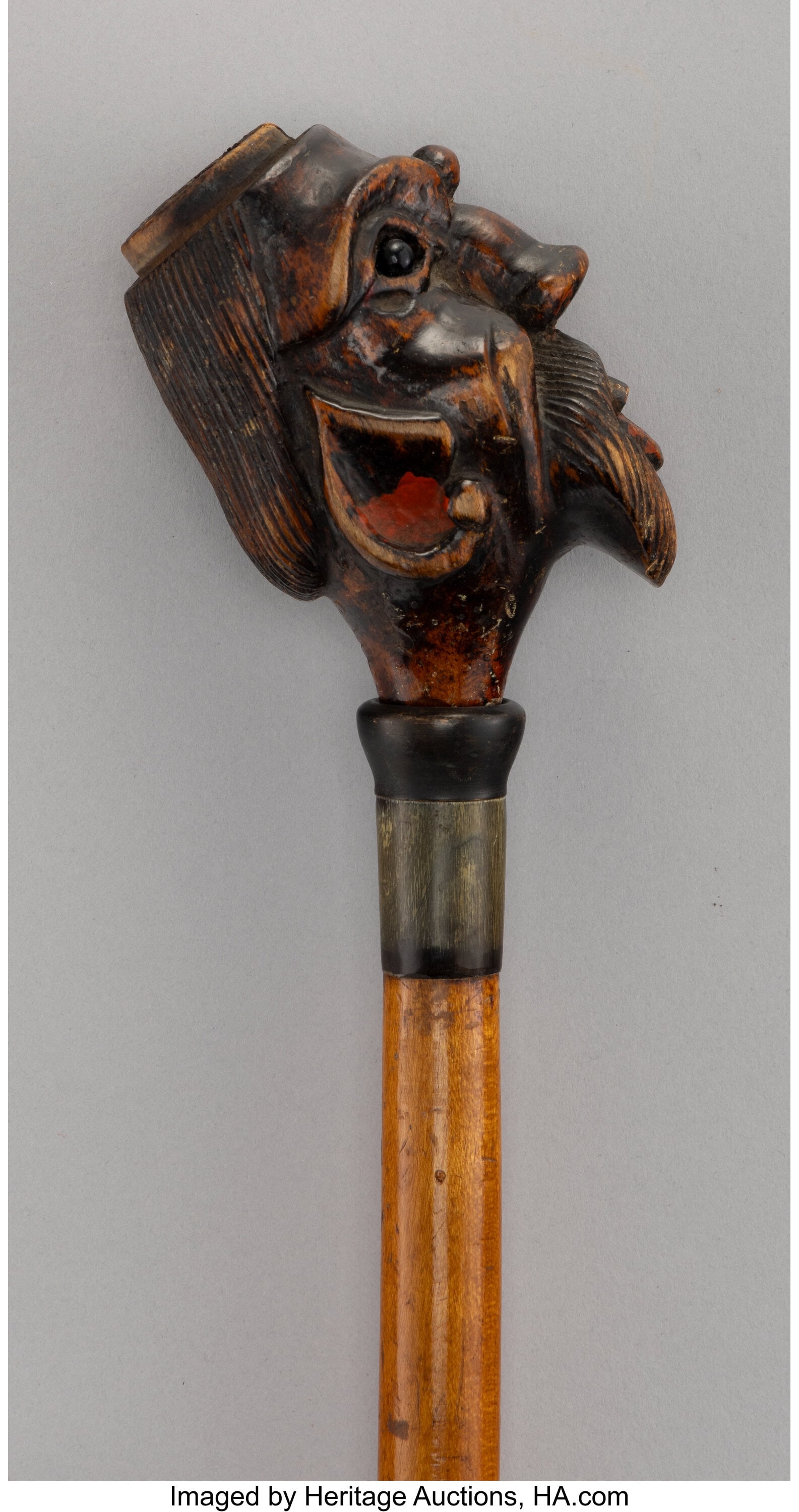 A Carved Wood Figural Cane with the Head of a Ma (1 of 6)
