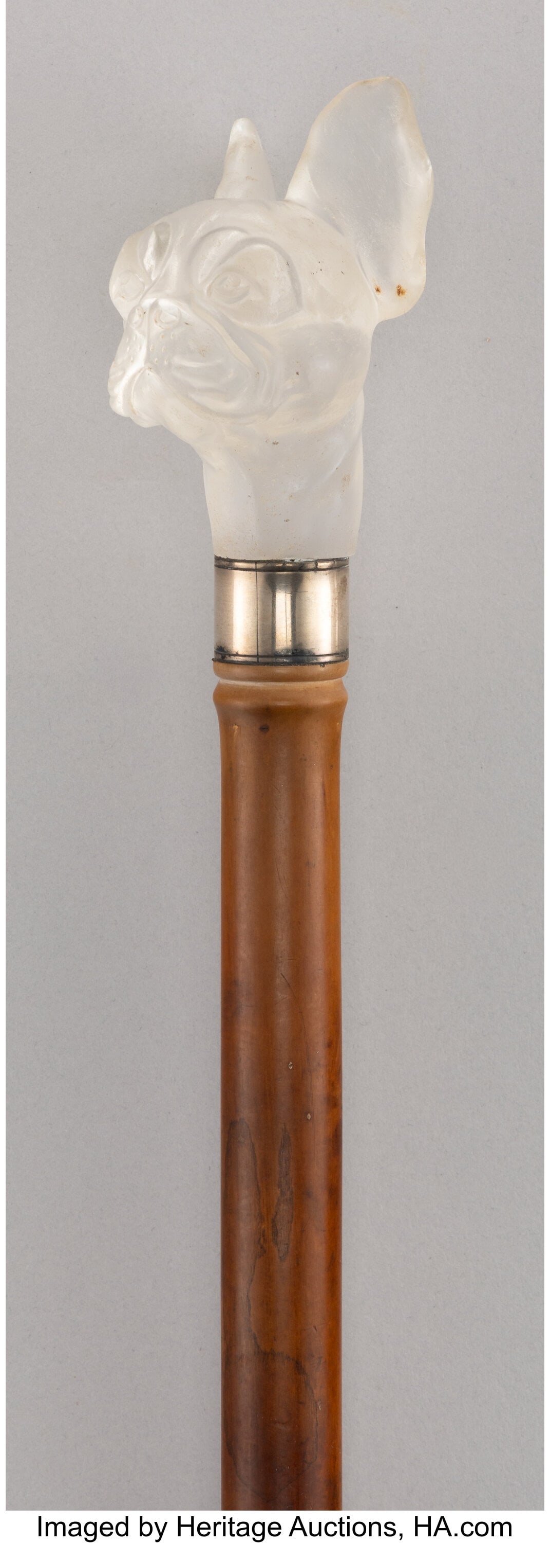 A Carved Rock Crystal and Wood Cane: Bull Dog 35 (1 of 5)