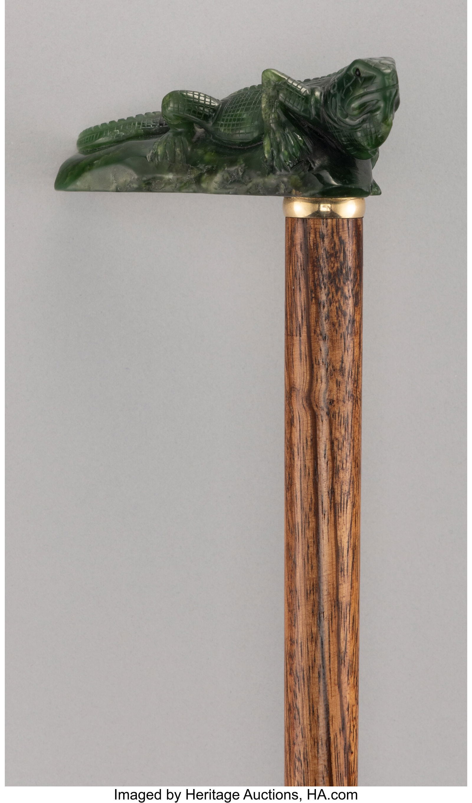 A Carved Hardstone and Wood Cane: Iguana 36 x 5 (1 of 5)