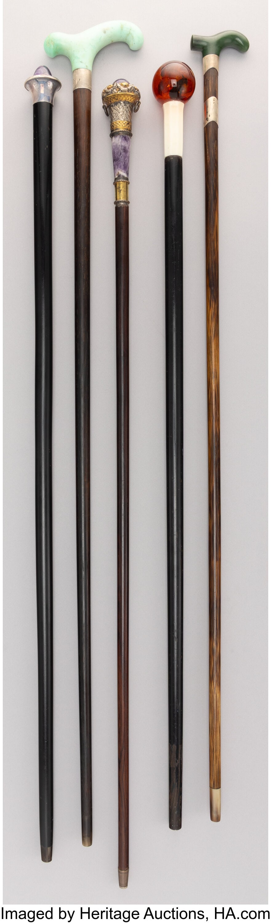 Five Amber, Amethyst, Hardstone, Silver-Mounted, - 2