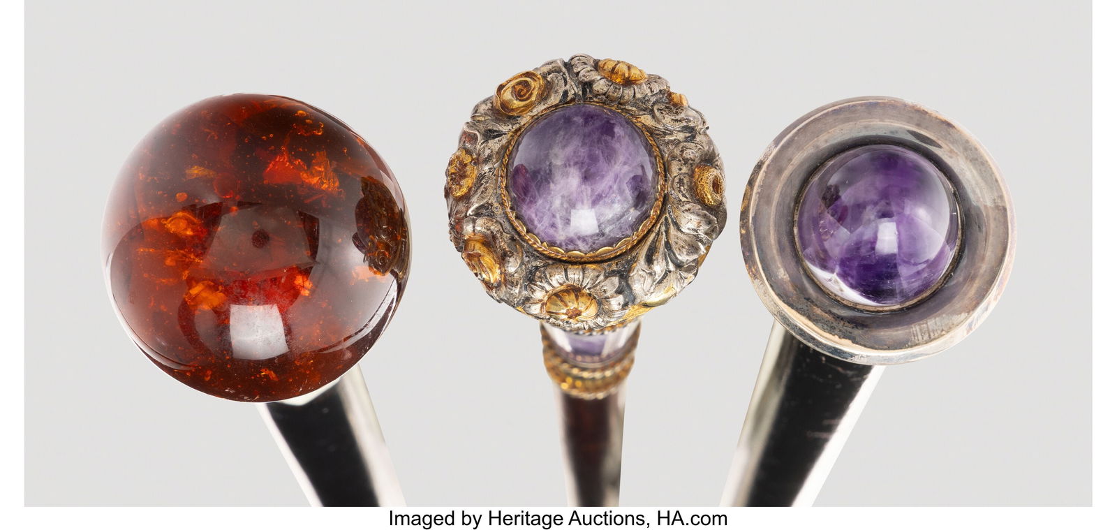 Five Amber, Amethyst, Hardstone, Silver-Mounted, - 5