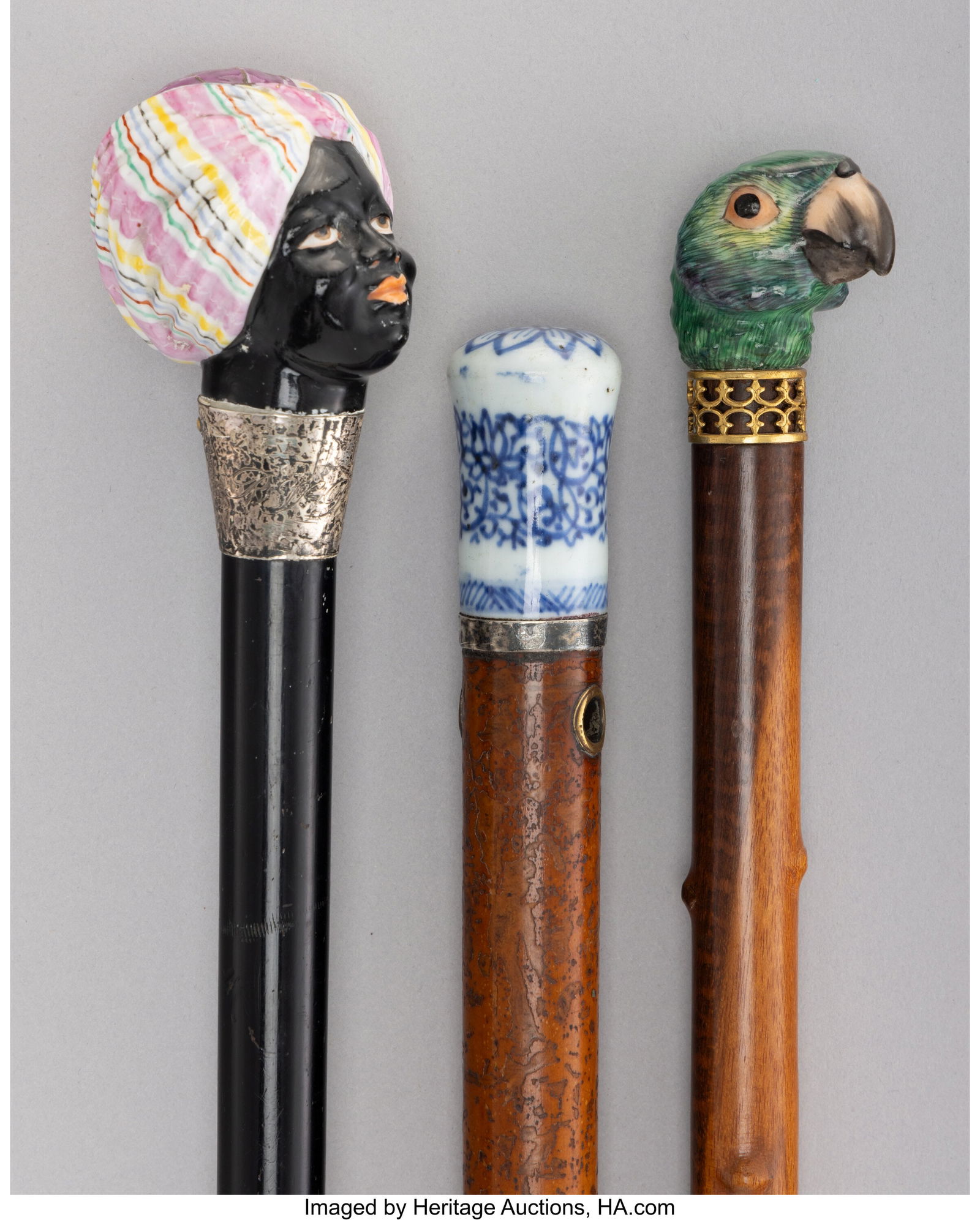Three Glazed Ceramic-Handled Canes, circa 1900 3 (1 of 4)