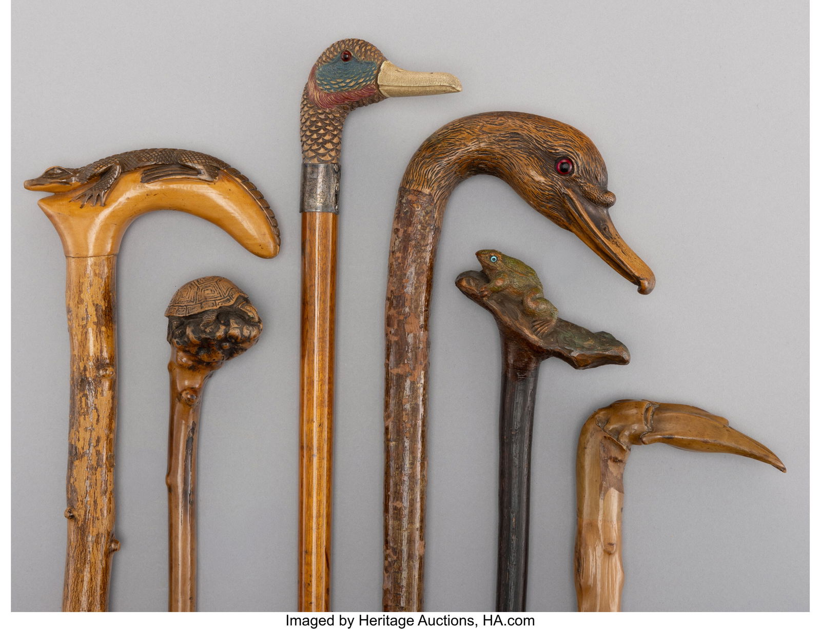 Six Painted and Carved Wood Animal-Form Canes, c (1 of 4)