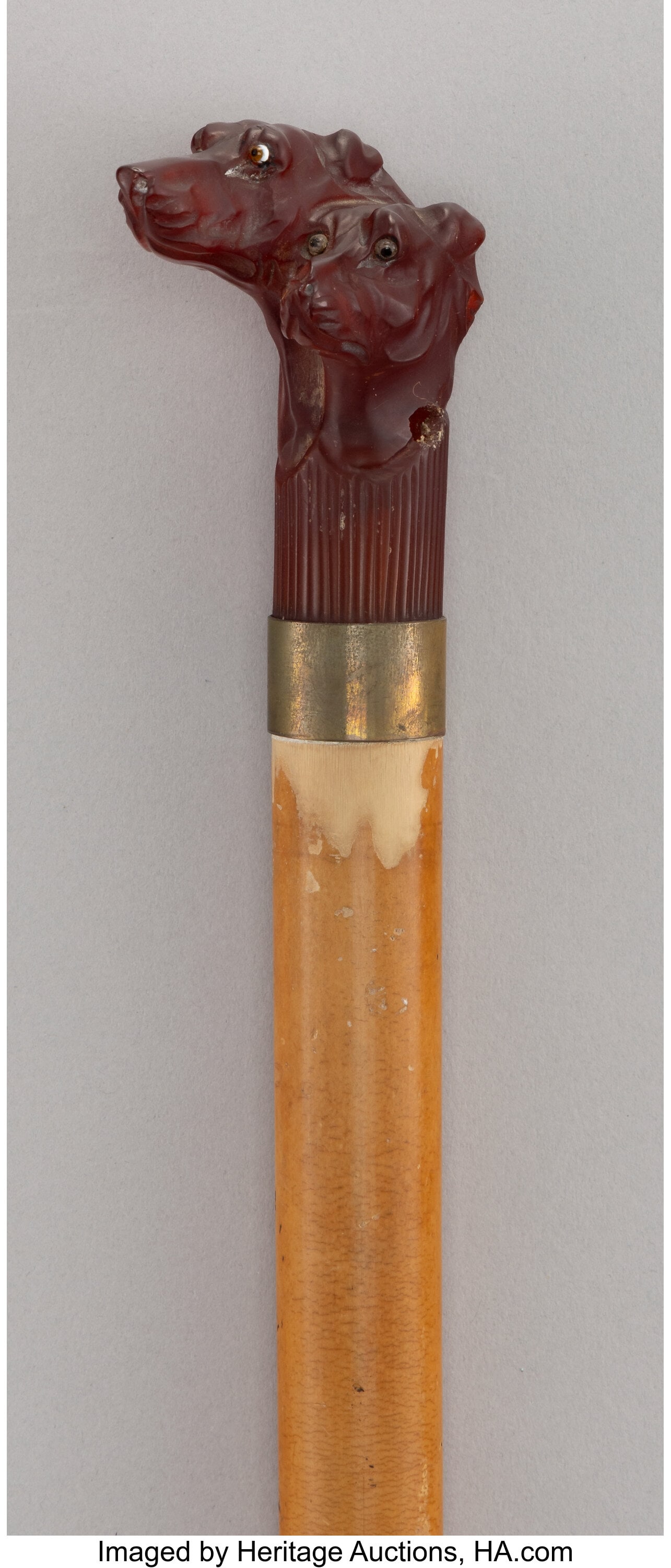 A Carved Wood Figural Cane: Dogs 35-1/4 x 1-1/4 (1 of 5)