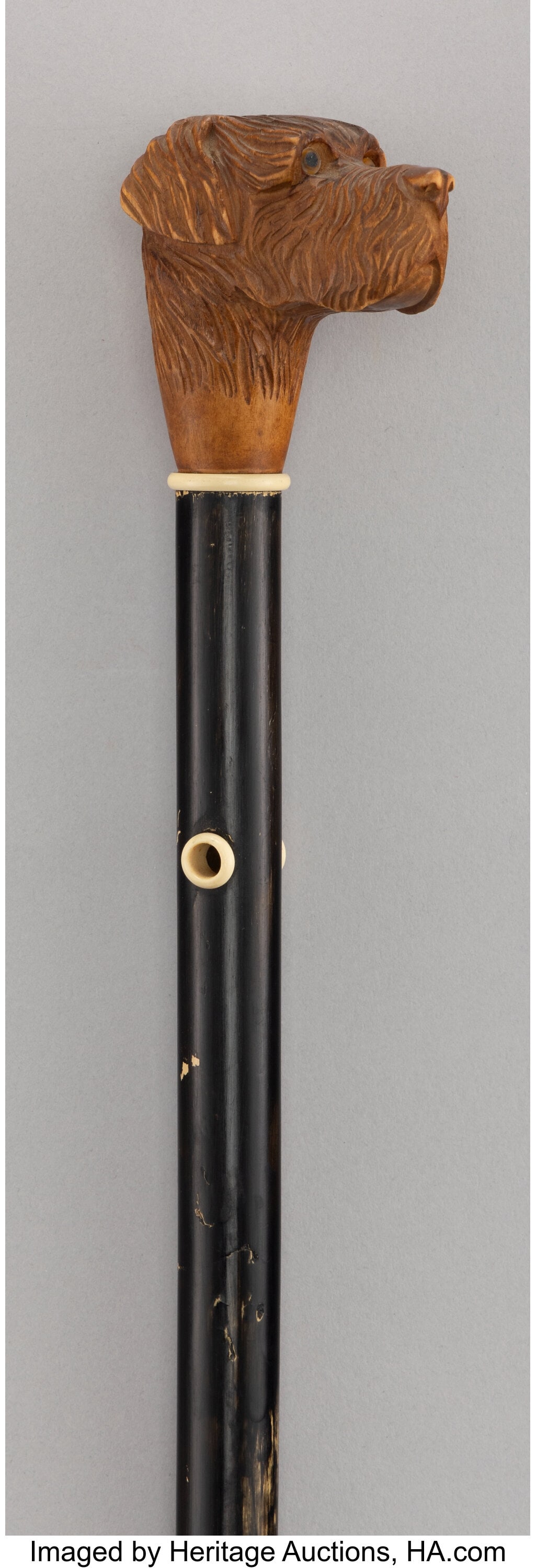 A Carved Wood Figural Cane: Dog 37-1/8 x 1-3/8 i (1 of 5)