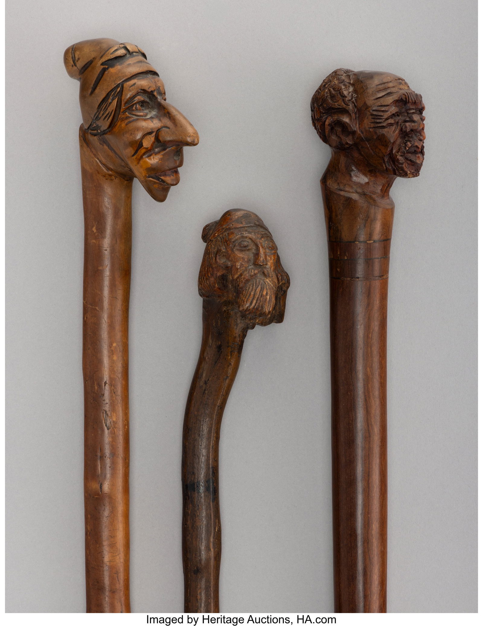 A Group of Three Carved Wood Figural Canes 37-3/ (1 of 5)