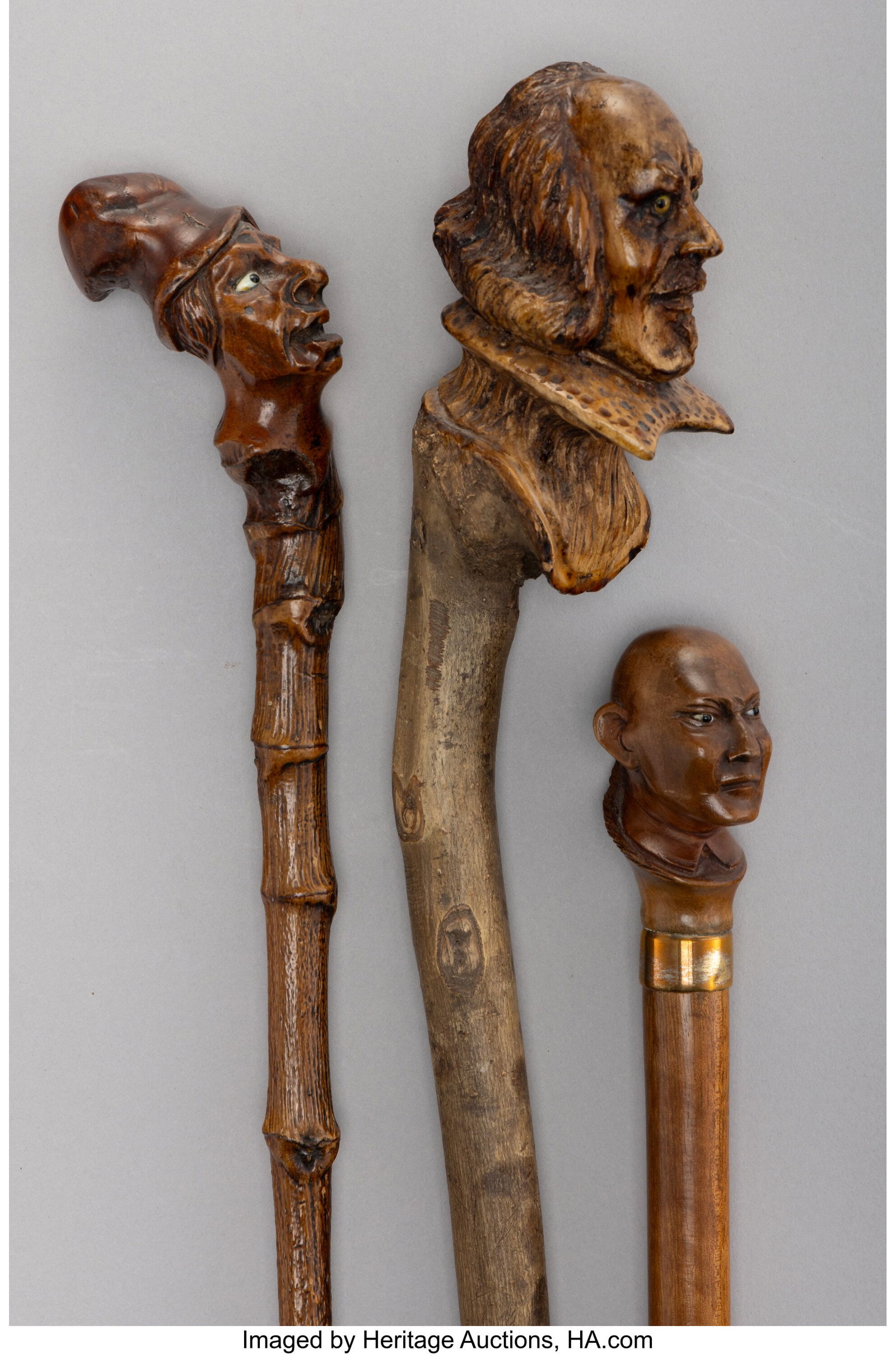 Three Silver-Plated and Carved Wood Figural Cane (1 of 4)