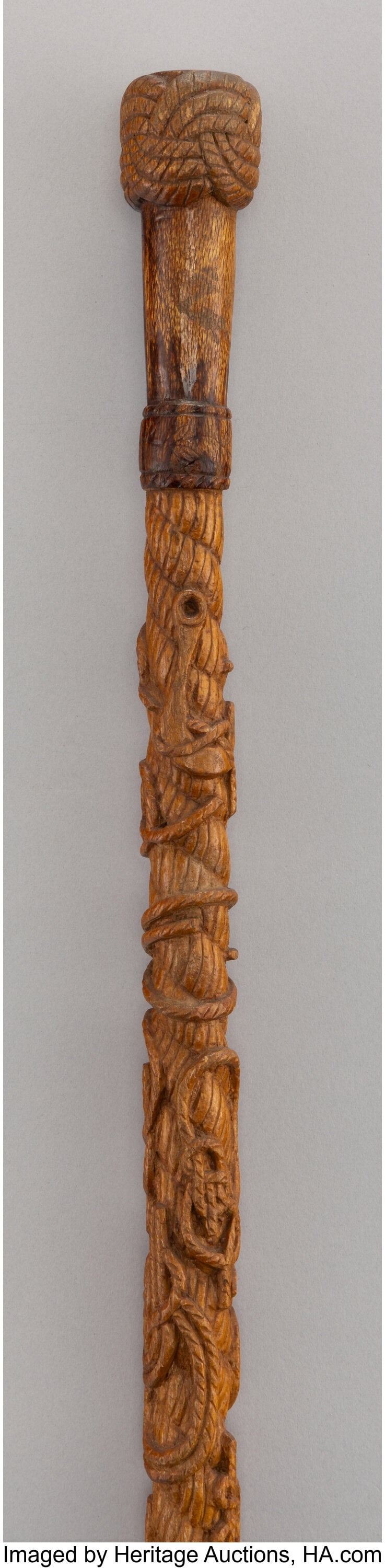 A Carved Wood Bespoke Cane with Sailor Knots 36-: A Carved Wood Bespoke Cane with Sailor Knots 36-1/2 x 1-1/4 inches (92.7 x 3.2 cm) HID03101062020 © 2026 Heritage Auctions | All Rights Reserved www.HA