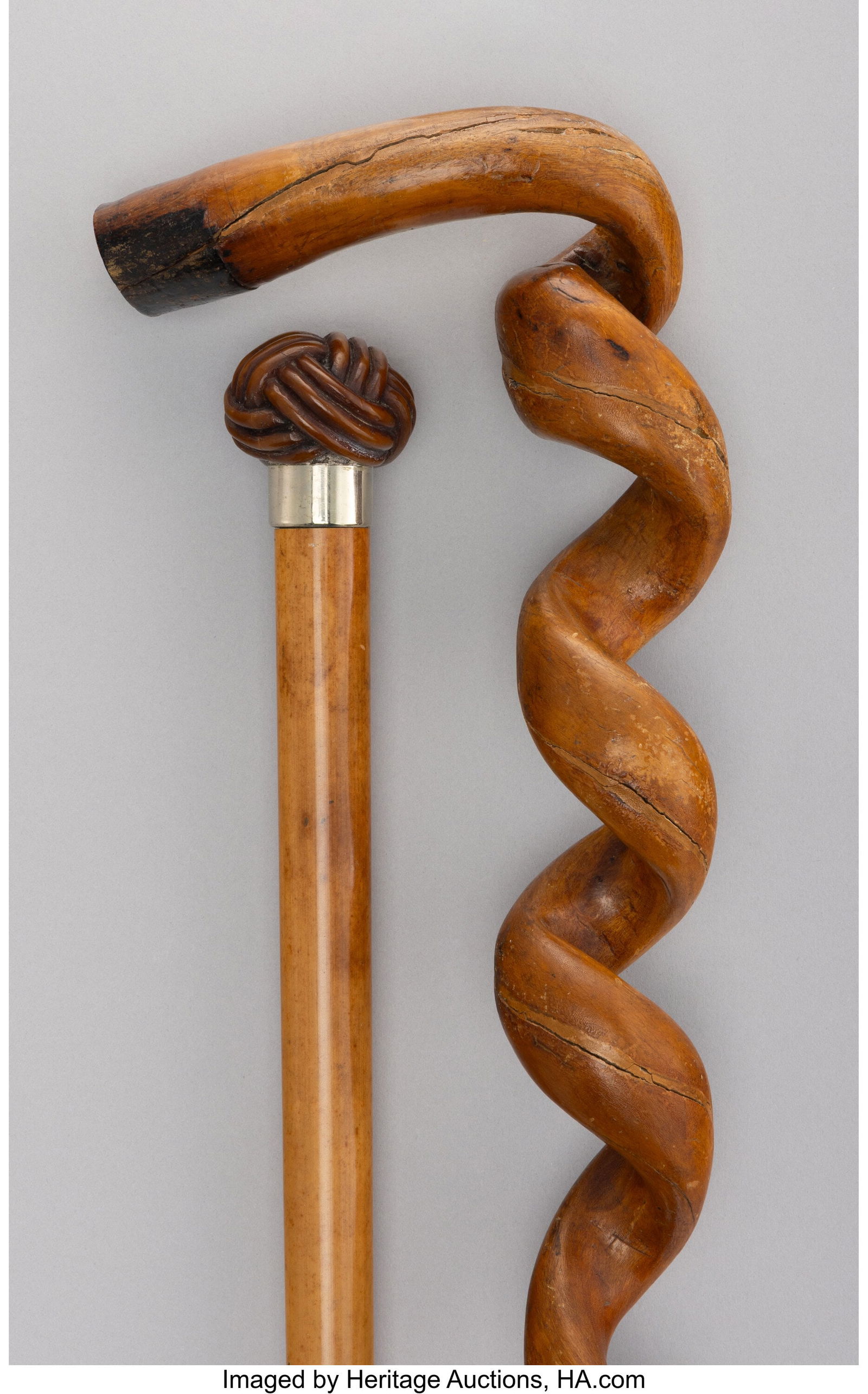Two Carved Wood Canes, circa 1900 37-1/2 x 1-1/2 (1 of 5)