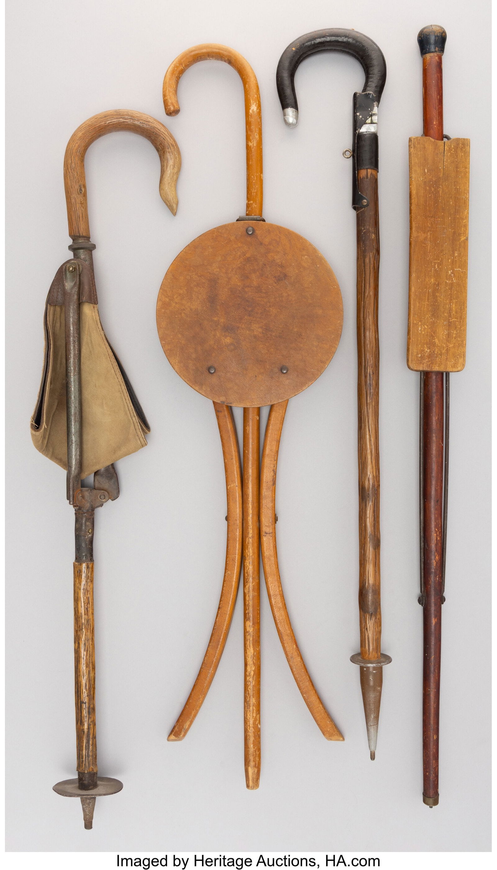 A Collection of Four Seat Canes Marks to one: ST (1 of 7)