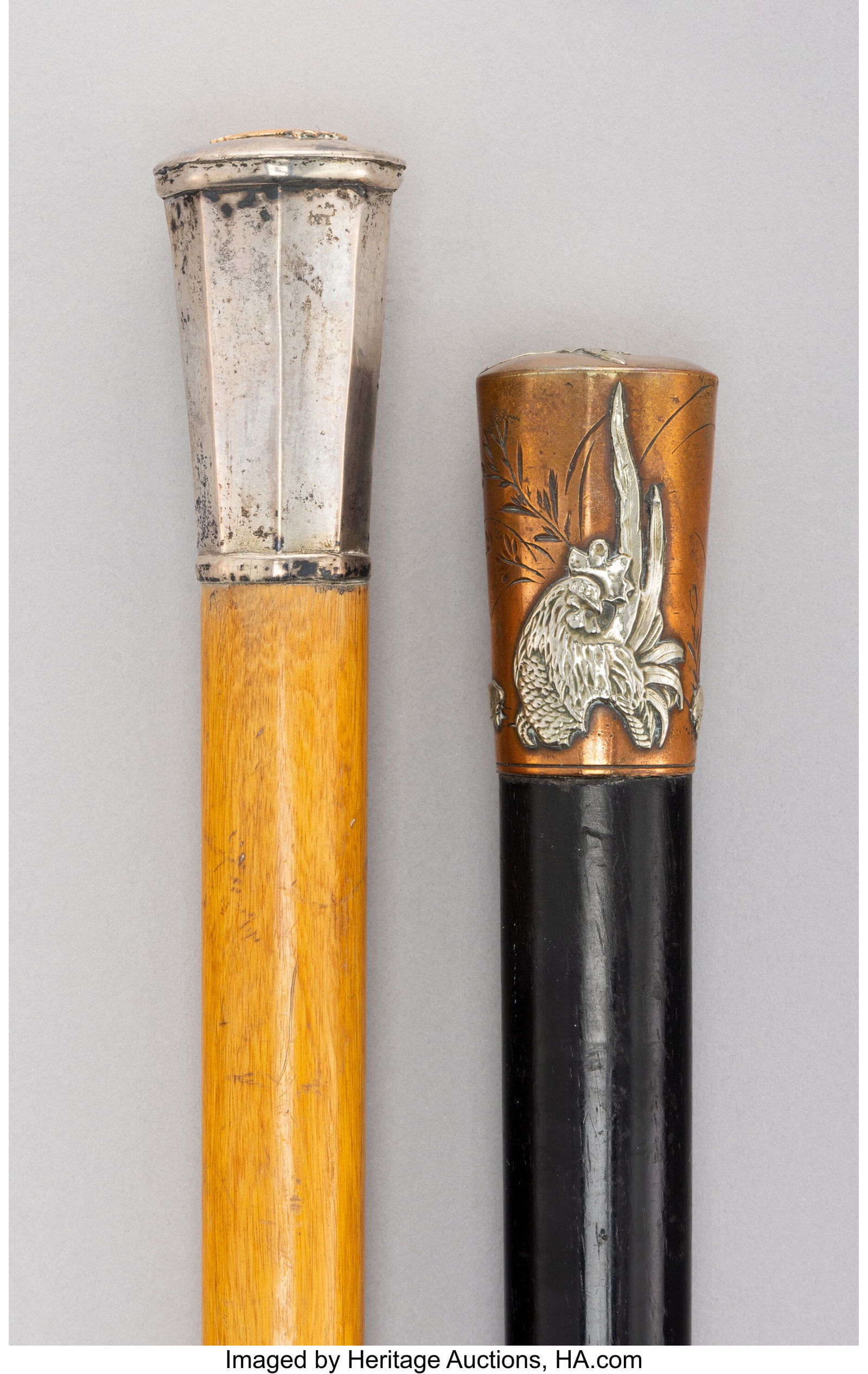 Two Silver, Mixed Metal, and Carved Wood Canes, (1 of 5)