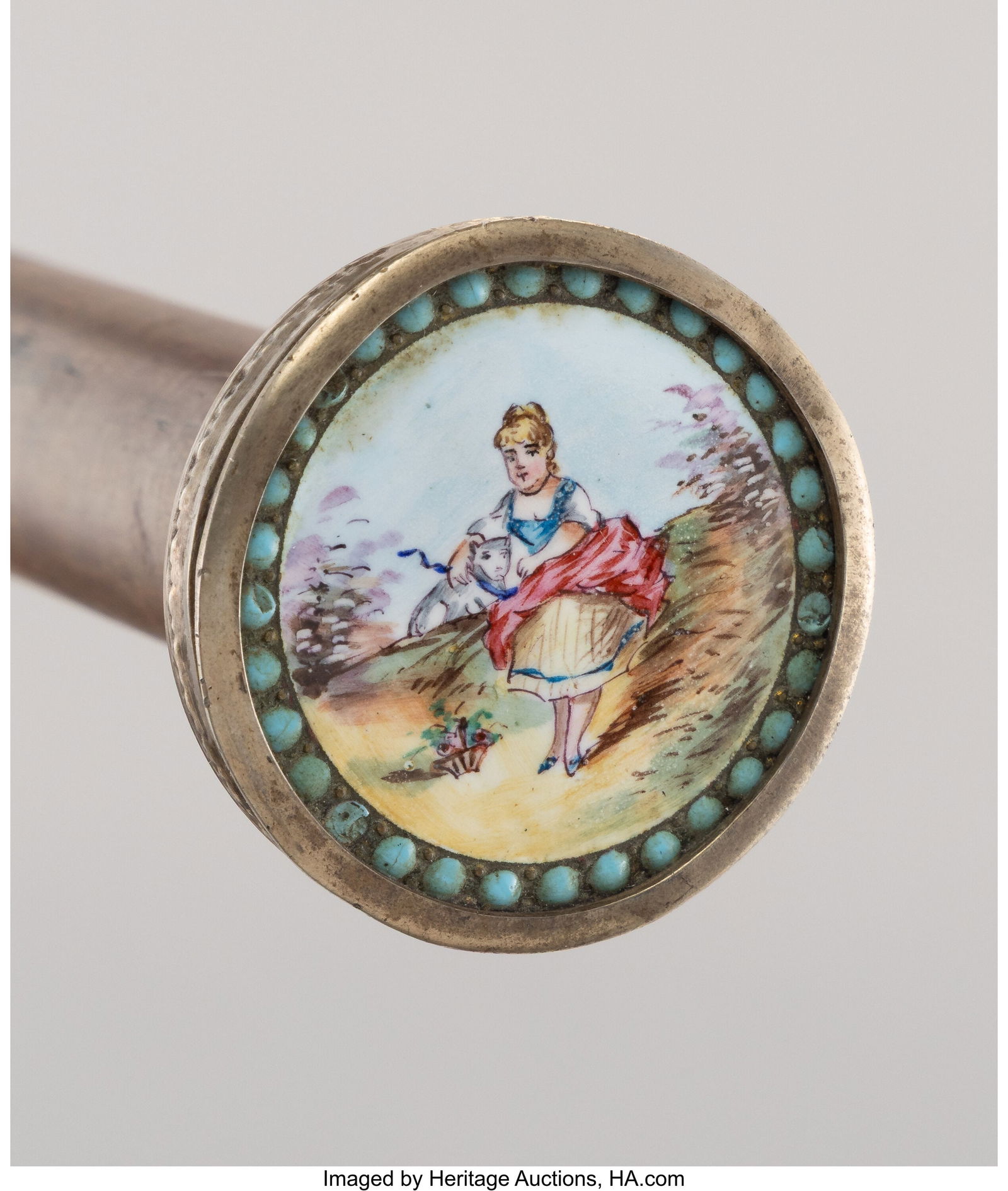 An Enameled Metal and Carved Wood Cane 32 x 1-1/ (1 of 4)