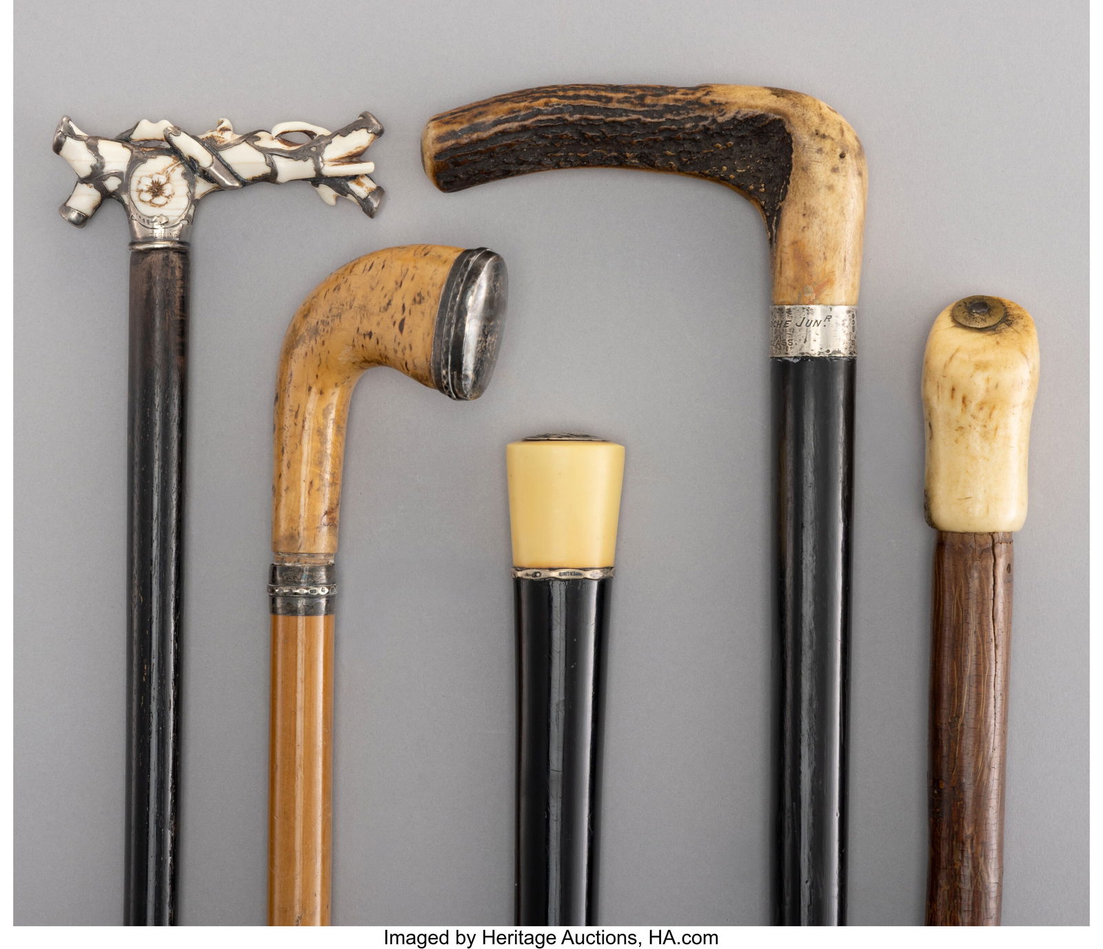 Five Silver-Mounted, Ebonized, and Carved Wood C (1 of 6)