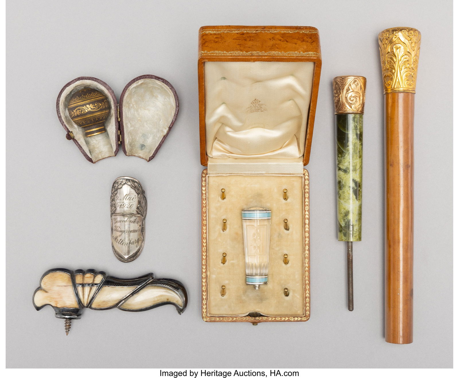 A Collection of Five Hardstone, Guilloché Ename (1 of 2)