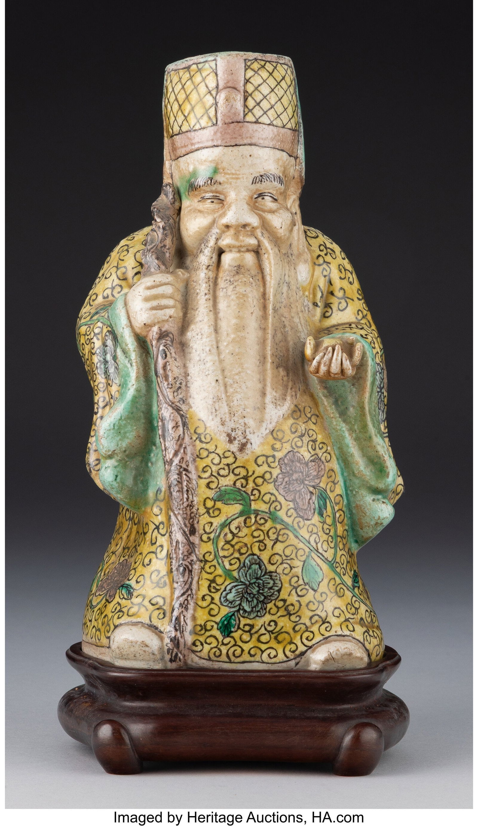 A Chinese Famille Verte Figure of Shoulao with S (1 of 6)