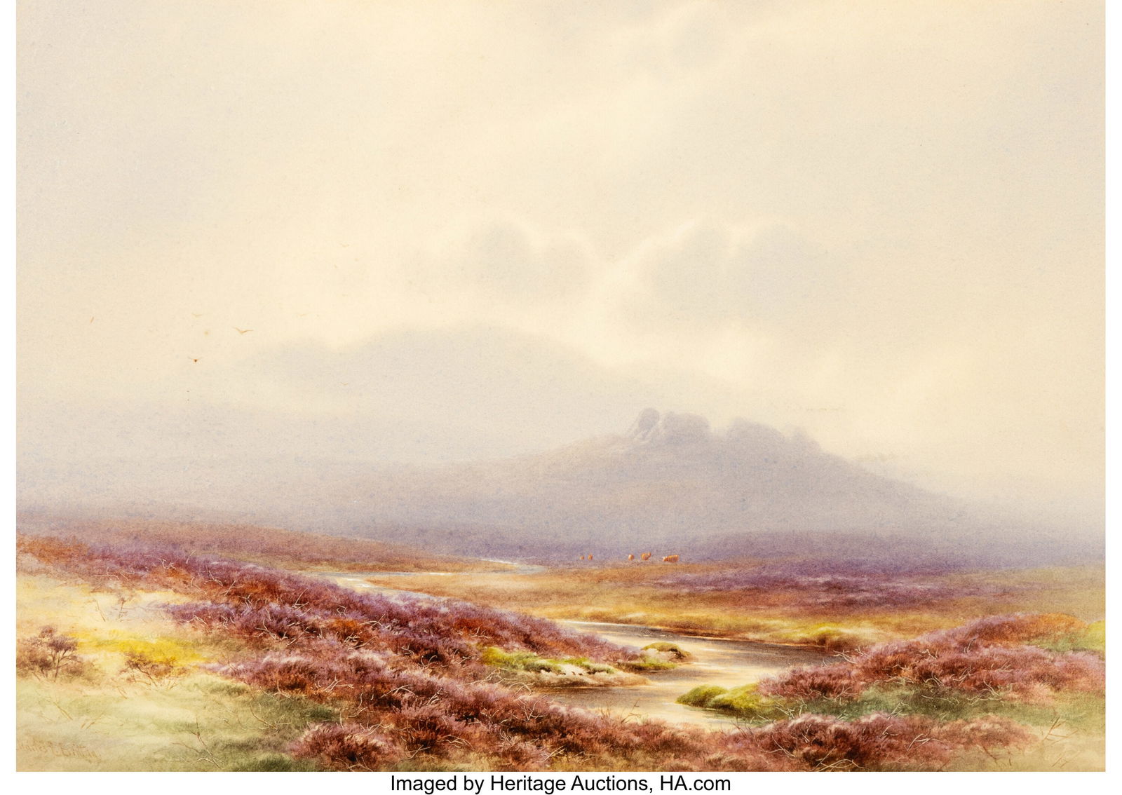 Charles Edward Brittan (British, 1870-1949) The: Charles Edward Brittan (British, 1870-1949) The Valley of Blackabrook Watercolor on board 10-1/2 x 14-1/2 inches (26.7 x 36.8 cm) Signed lower left&colo