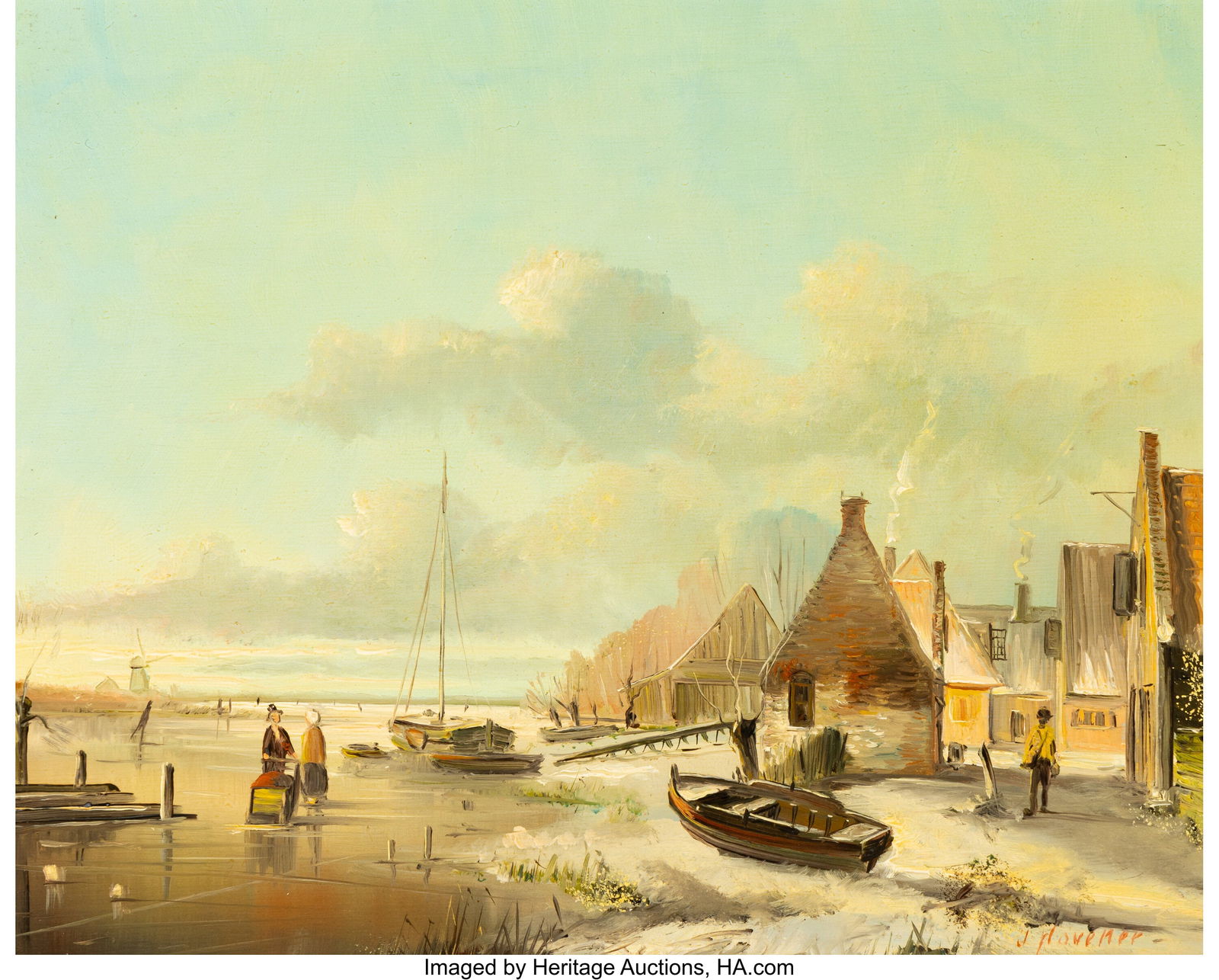 Johannes Josephus Hovener (Dutch, b. 1936) Skati: Johannes Josephus Hovener (Dutch, b. 1936) Skating; On the Ice (two works) Oil on panel, each 9-1/2 x 11-3/4 inches (24.1 x 29.8