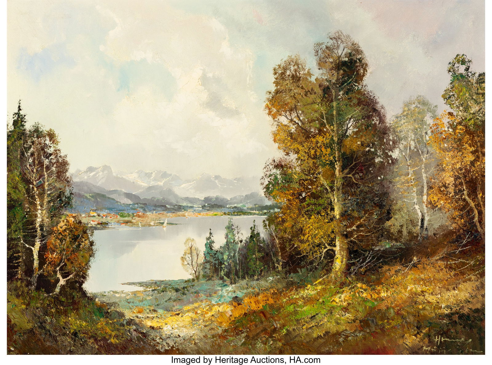 Ingfried Paul Henze (German, 1925-2013) Lake Wol: Ingfried Paul Henze (German, 1925-2013) Lake Wolfgang Oil on canvas 24 x 32 inches (61.0 x 81.3 cm) Signed and inscribed lower right: Henze / Mün