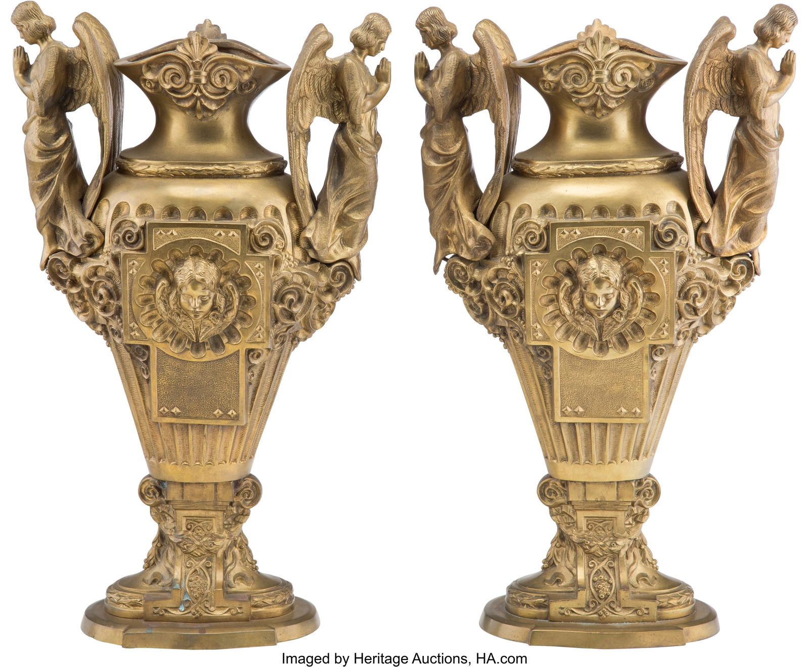 A Pair of Renaissance Revival Gilt Bronze Urns 1: A Pair of Renaissance Revival Gilt Bronze Urns 19 x 11-1/4 x 5 inches (48.3 x 28.6 x 12.7 cm) Property of a Southern Gentleman HID03101062020 © 2026 Heritage Au