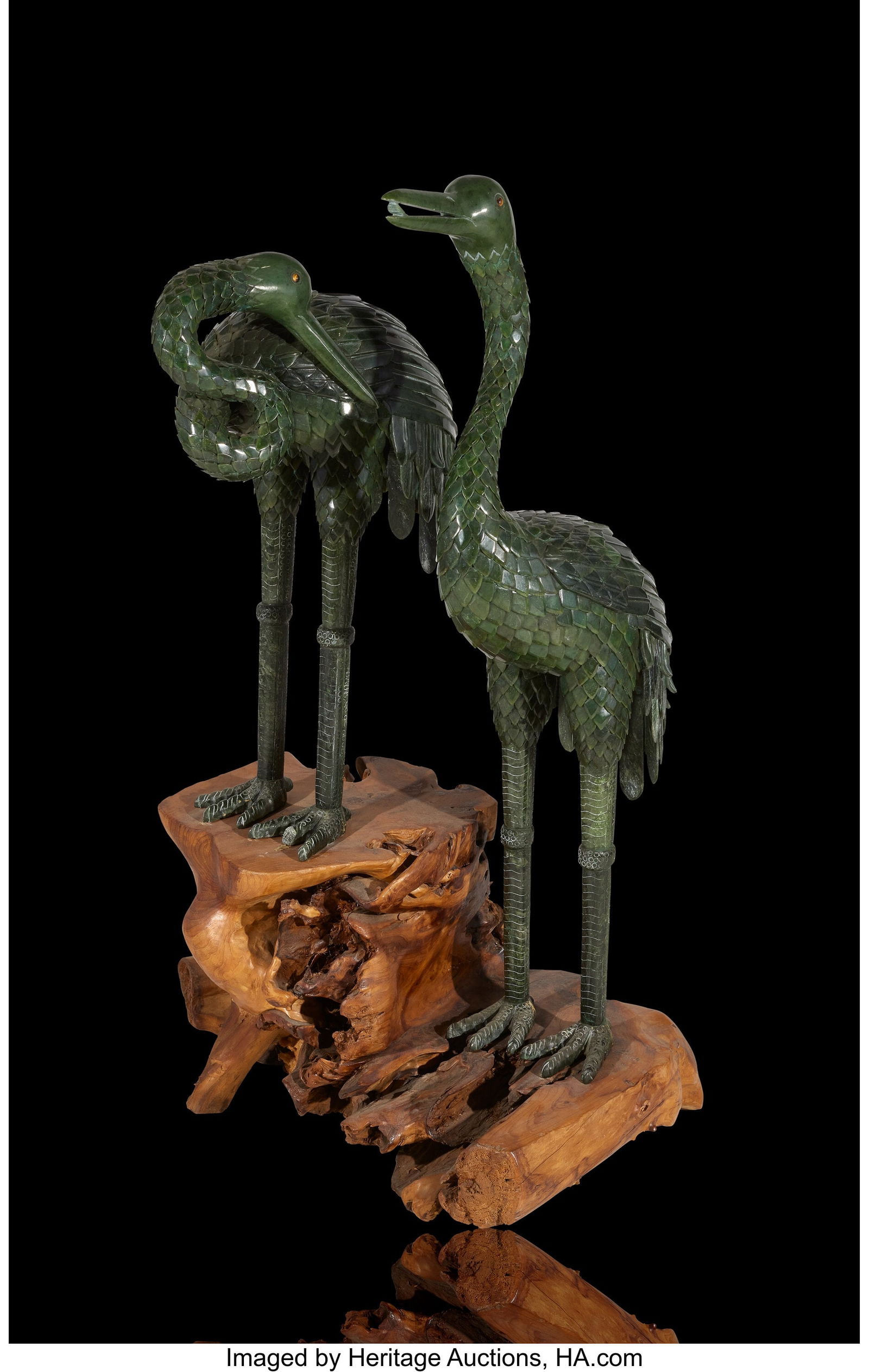 Nephrite Crane Carving Pair Artist: Unknown An (1 of 3)