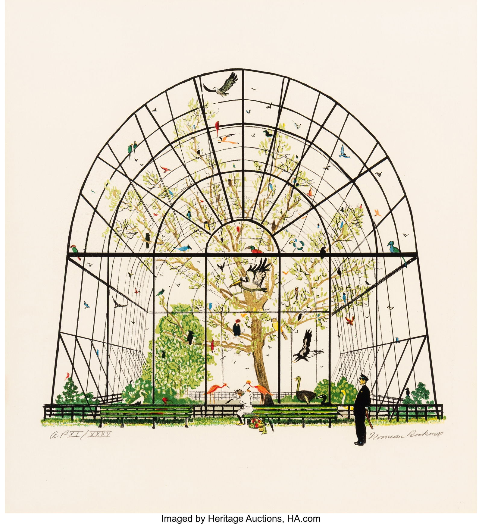 Norman Rockwell (American, 1894-1978) The Aviary: Norman Rockwell (American, 1894-1978) The Aviary,, 1971 Lithograph in colors on paper 21-1/2 x 19-1/2 inches (54.6 x 49.5 cm) (sight&rp