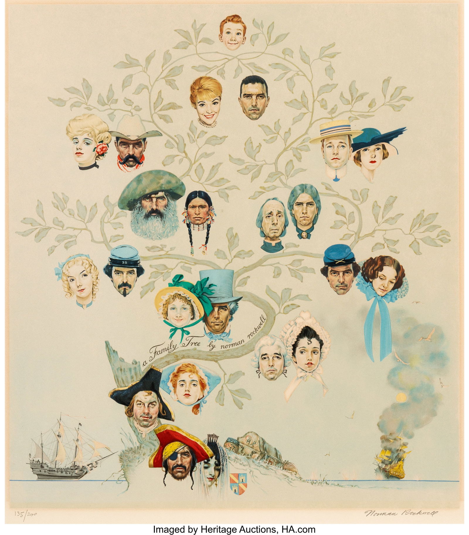 Norman Rockwell (American, 1894-1978) A Family T: Norman Rockwell (American, 1894-1978) A Family Tree, 1971 Lithograph in colors on paper 25-1/2 x 22-3/4 inches (64.8 x 57.8 cm) (sight)