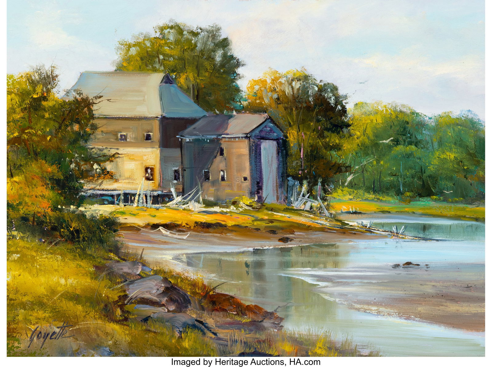 Ron Goyette (American, 1941-2002) House along th: Ron Goyette (American, 1941-2002) House along the Shoreline Oil on board 12 x 16 inches (30.5 x 40.6 cm) Signed lower left: Goyette HID03101062020 ©