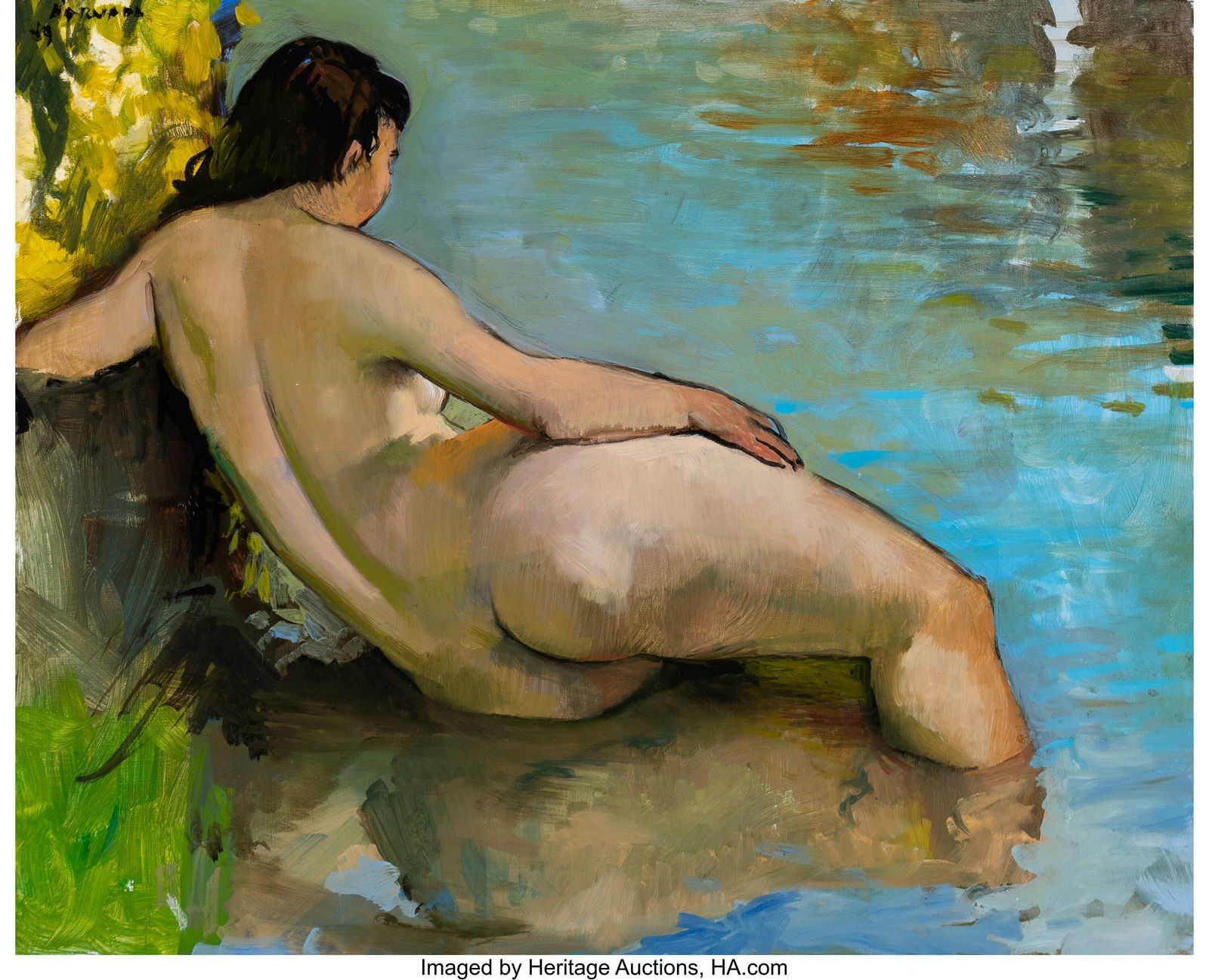 Barnaby Fitzgerald (American, b. 1953) Bather, 1: Barnaby Fitzgerald (American, b. 1953) Bather, 1989 Oil on board 13 x 16 inches (33.0 x 40.6 cm) Signed and dated upper left: Barnaba / 8