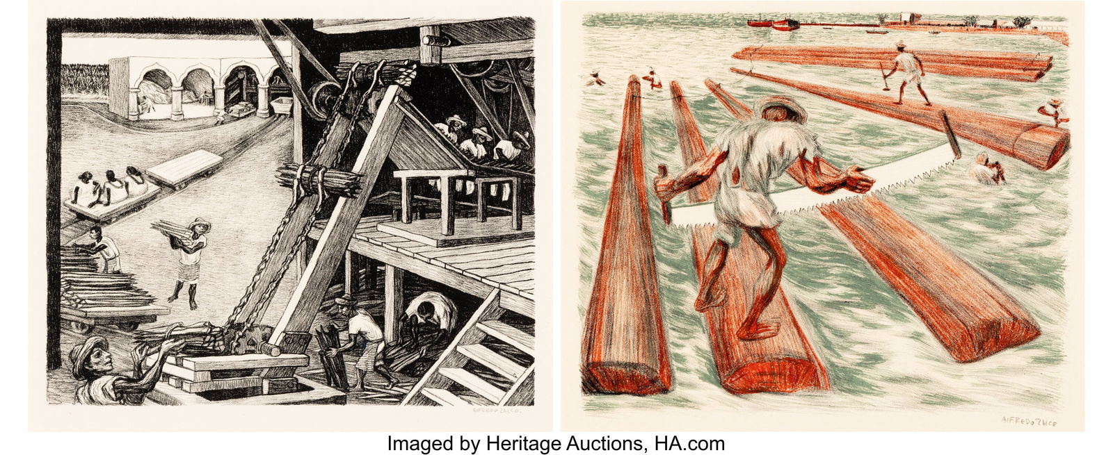 Alfredo Zalce (Mexican, 1908-2003) Lumber Worker: Alfredo Zalce (Mexican, 1908-2003) Lumber Worker and Henequen Plant (two works) Lithographs on paper 11 x 13-3/4 inches (27.9 x 34.9 cm) (ima