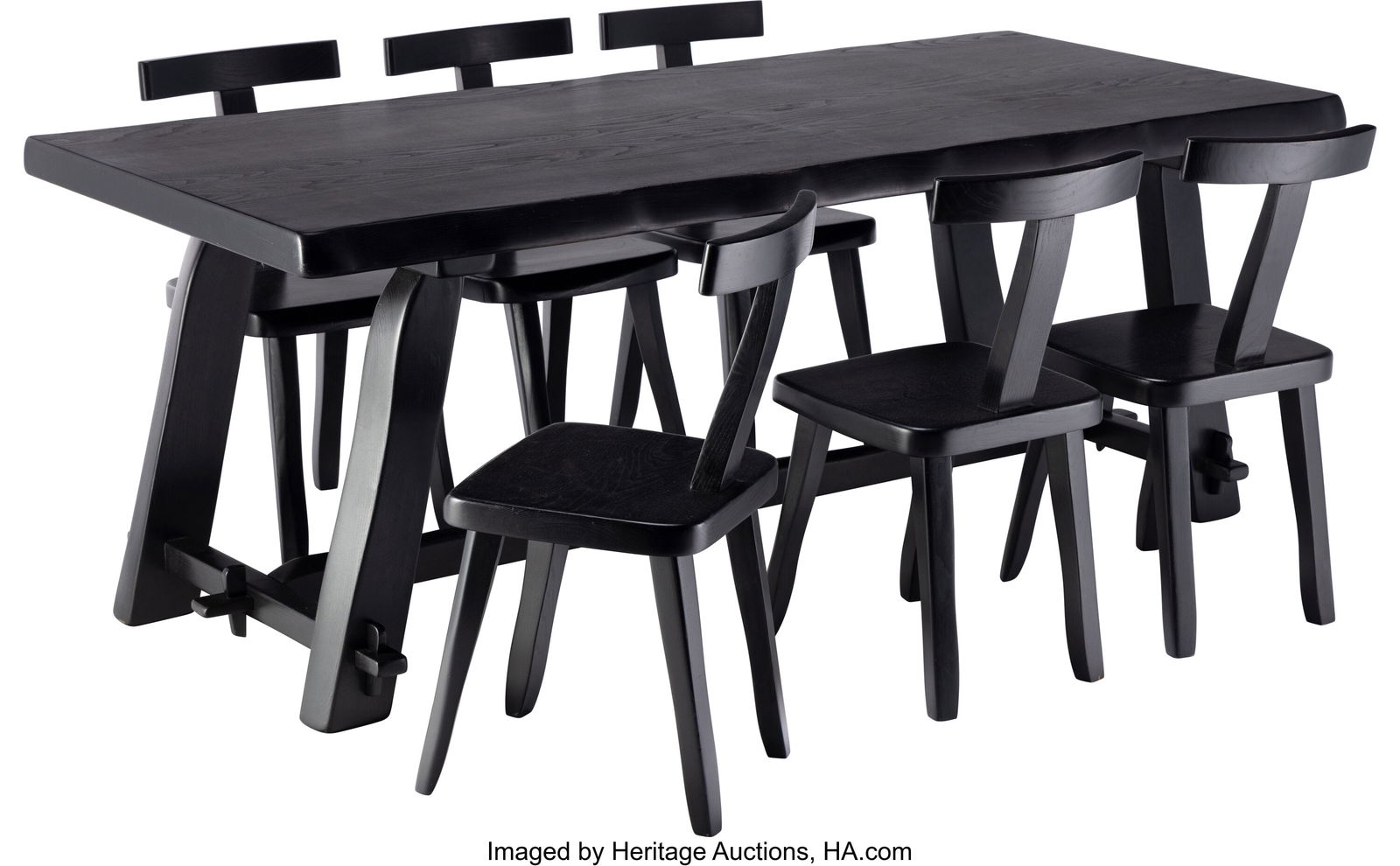 Olavi Hänninen (Finnish, 1920-1992) Dining Tabl: Olavi Hänninen (Finnish, 1920-1992) Dining Table and Six Chairs, circa 1950 Ebonized elm 29-3/4 x 78-1/2 x 34-1/2 inches (75.6 x 199.4 x 87&pe