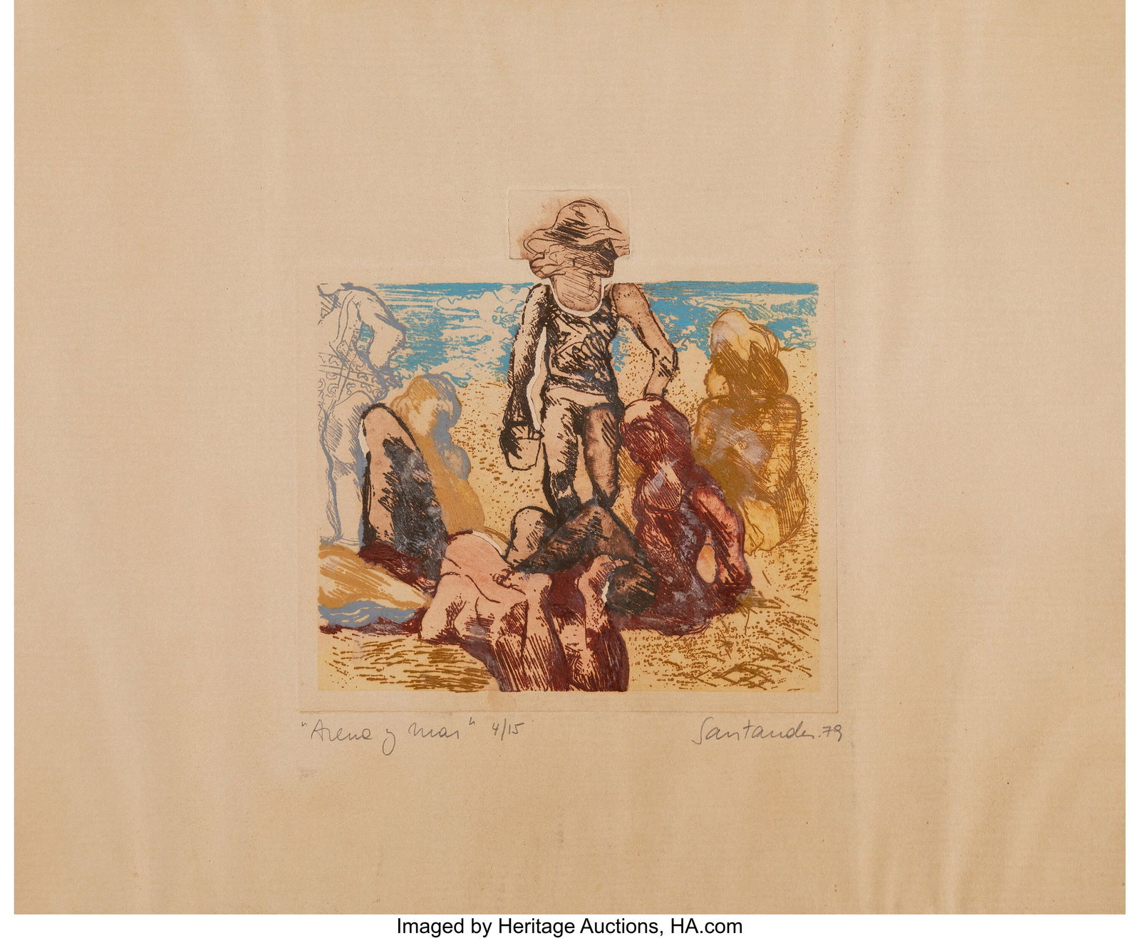 Cristina Santander (Argentinian, b. 1942) Arena: Cristina Santander (Argentinian, b. 1942) Arena y mar, 1979 Etching in colors on paper 7 x 7 inches (17.8 x 17.8 cm) (image) Ed. 4