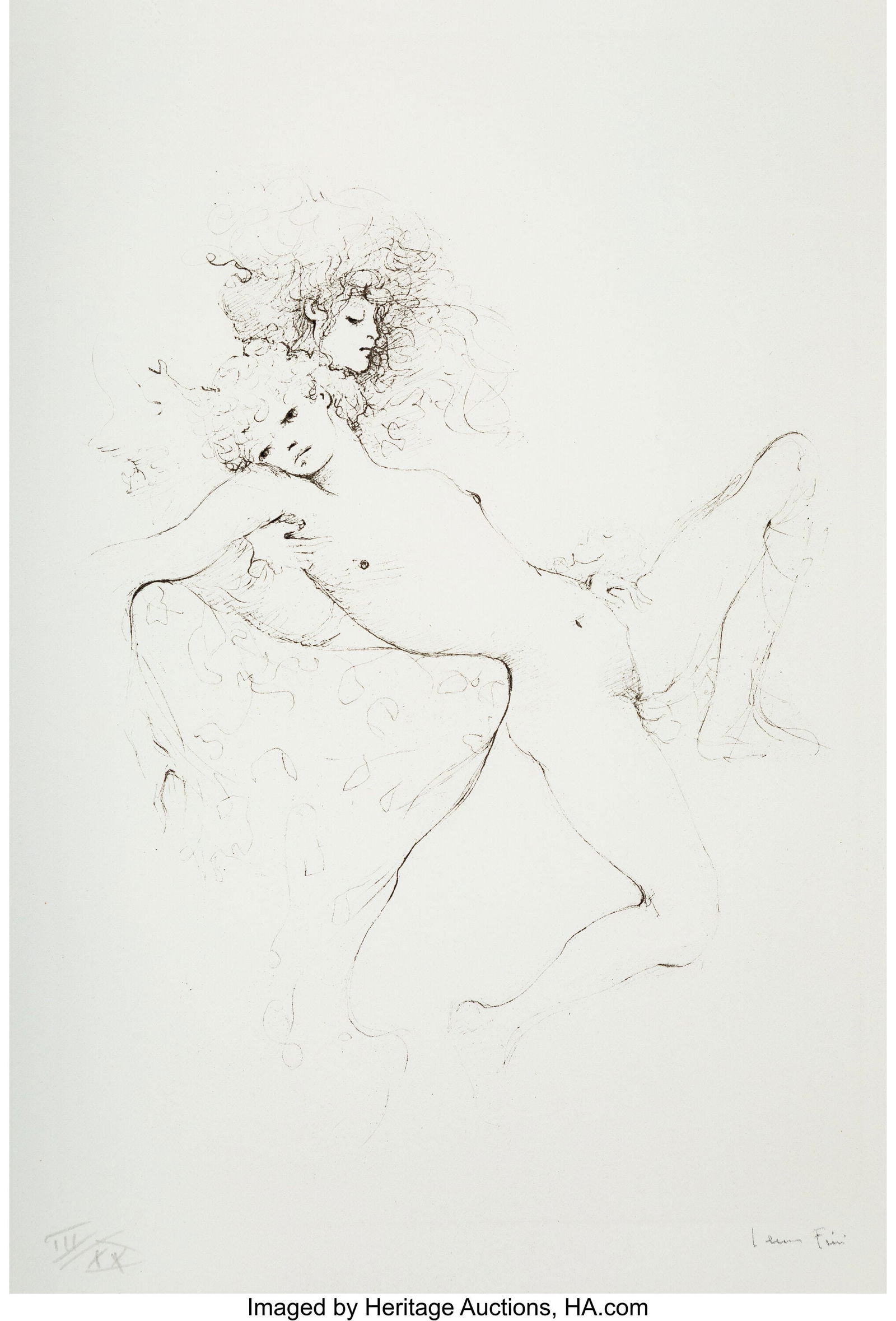 Leonor Fini (French, 1908-1996) The Lovers Etchi: Leonor Fini (French, 1908-1996) The Lovers Etching on paper 12-1/2 x 8-1/2 inches (31.8 x 21.6 cm) (sight) Ed. III/XX Signed and nu