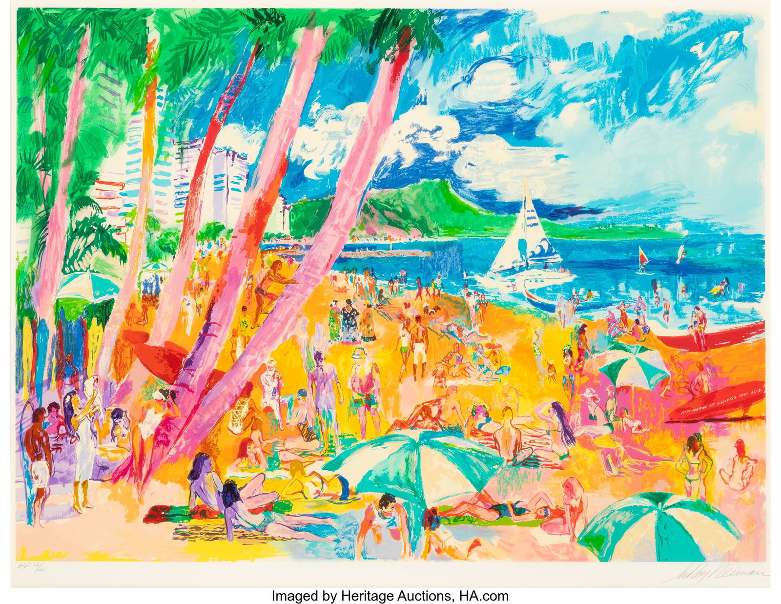 LeRoy Neiman (American, 1921-2012) Diamond Head,: LeRoy Neiman (American, 1921-2012) Diamond Head, Hawaii, 1988 Screenprint in colors on paper 28 x 38 inches (71.1 x 96.5 cm) (image) P&per
