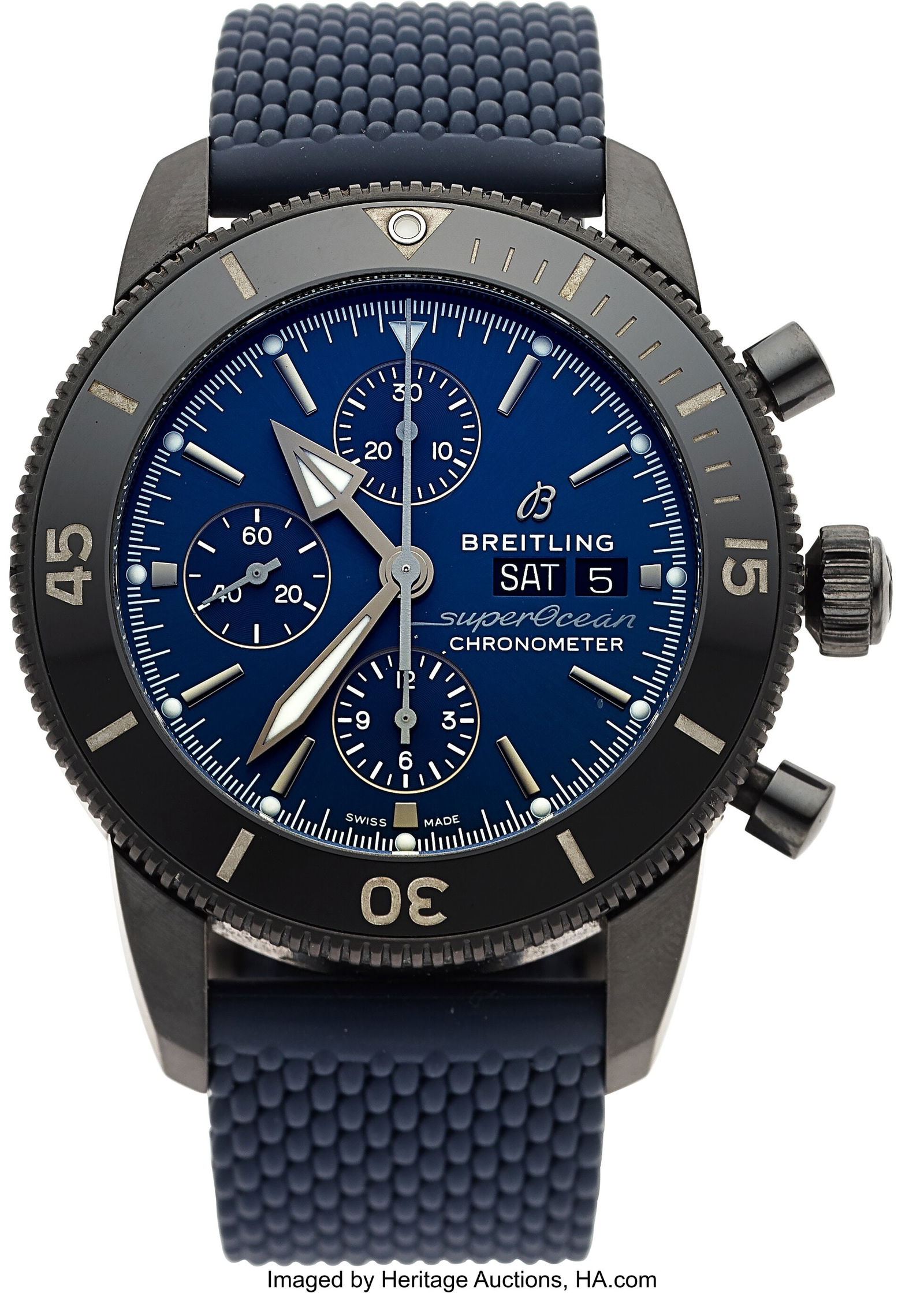 Breitling SuperOcean Chronograph DLC Steel, Ref.: Breitling SuperOcean Chronograph DLC Steel, Ref. M13313 Full Set Case: 44 mm, DLC coated steel, three body, screw-down case back and crown, and unidirectiona
