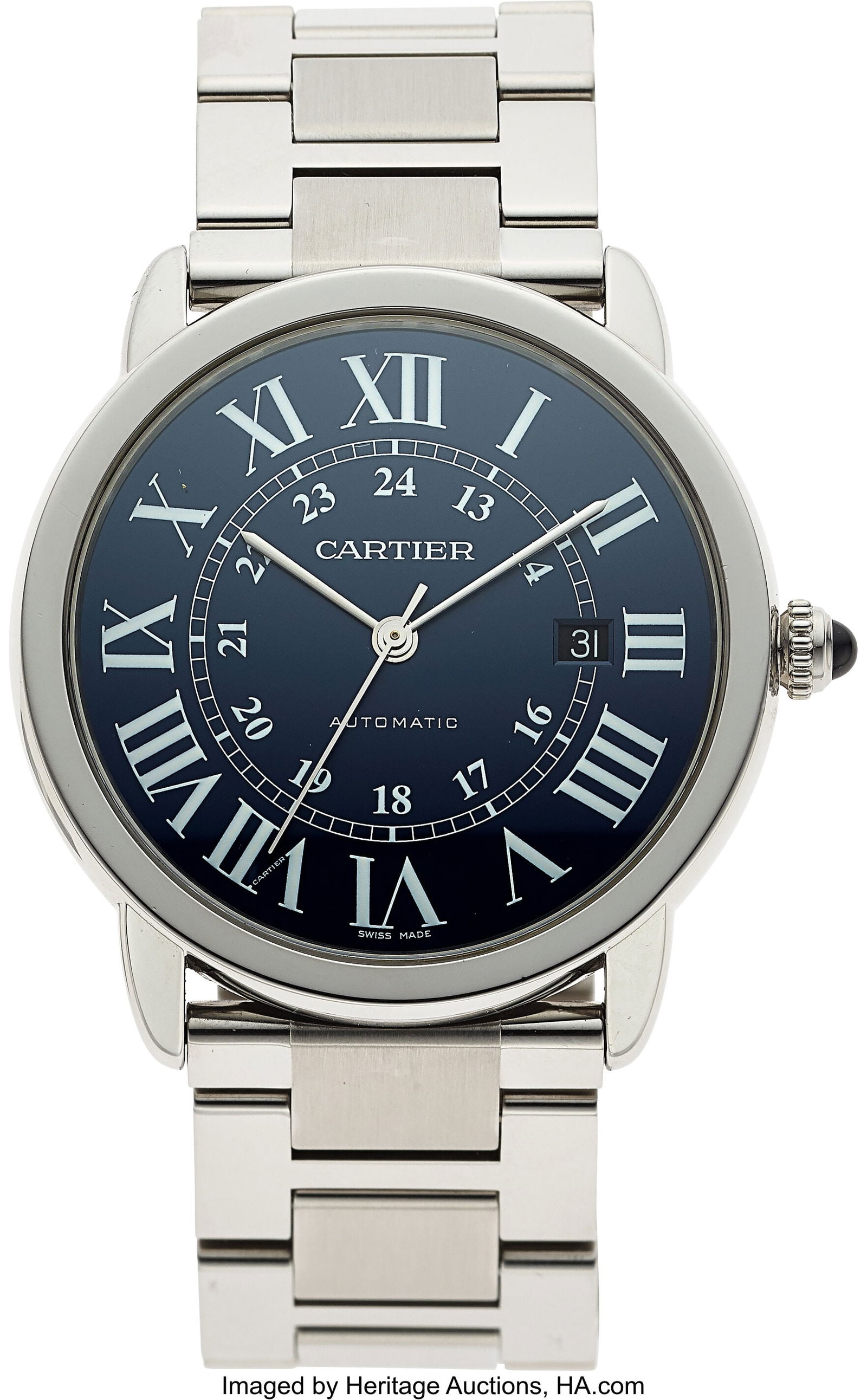 Cartier Ronde Solo de Cartier Stainless Steel, R: Cartier Ronde Solo de Cartier Stainless Steel, Ref. 3802 Case: 42 mm, stainless steel, two body, 8 screw case back, with blue sapphire domed crown,