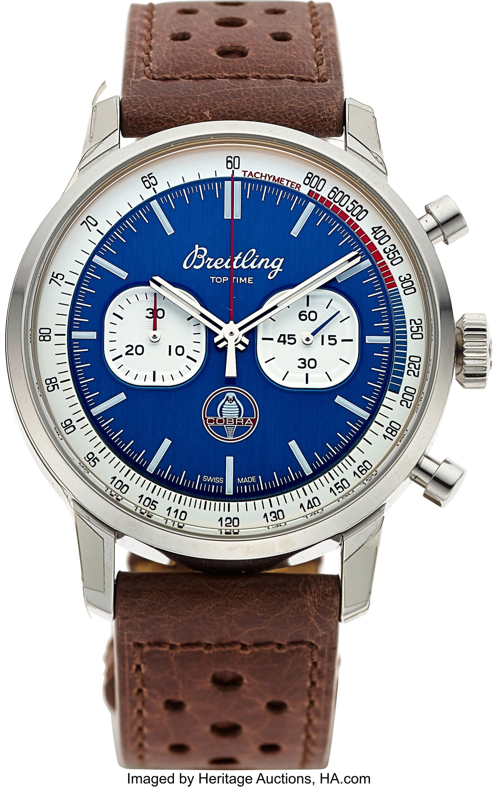 Breitling Top Time Shelby Cobra, Ref. A41315 Ful: Breitling Top Time Shelby Cobra, Ref. A41315 Full Set Case: 40 mm, stainless steel, three body, screw-down case back, push-pull crown, and Cobra logo e