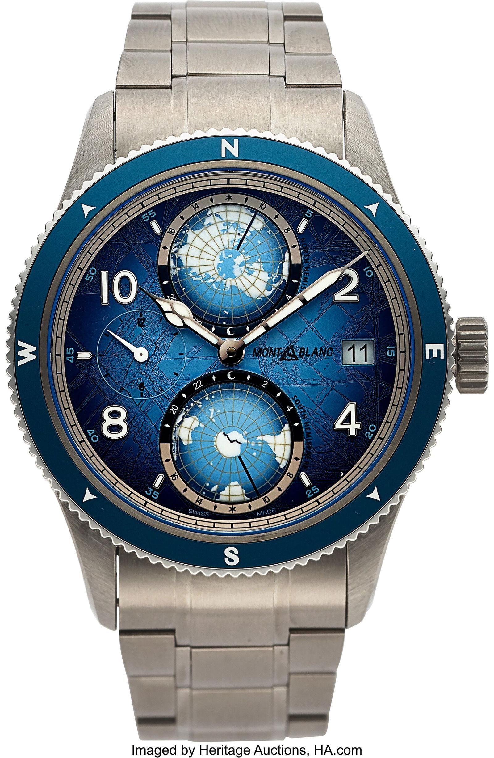 Montblanc Geosphere 0 Oxygen South Pole Explorat: Montblanc Geosphere 0 Oxygen South Pole Exploration Limited Edition 1/1990, Ref. 1858 Full Set Case: 43 mm, titanium, three body, screw-down case back,